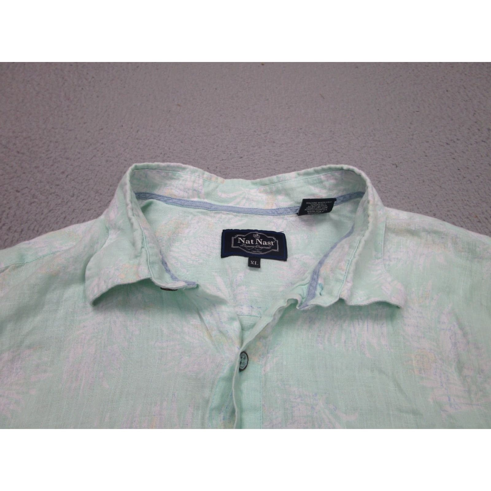 Nat Nast Nat Nast Shirt Mens XL Green Mint Camp Beach linen Hawaiian Relaxed Shirt Button-Up Short Sleeve Collared Floral 90s Hawaiian Mens Size US XL / EU 56 / 4 - 3 Thumbnail