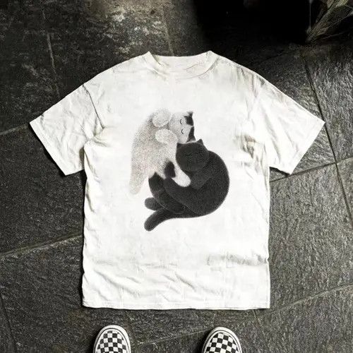 VIBE Cat print casual vintage cotton t-shirt Size US M / EU 48-50 / 2 - 1 Thumbnail