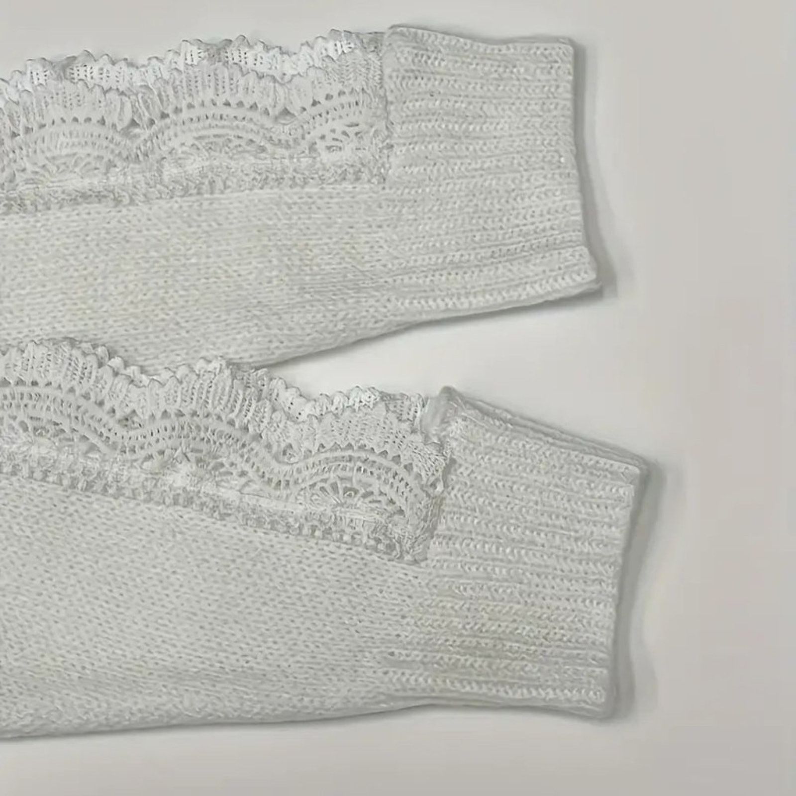 Other Contrast Lace V-Neck Knitted Sweater - white - 14 Size XL / US 12-14 / IT 48-50 - 5 Thumbnail