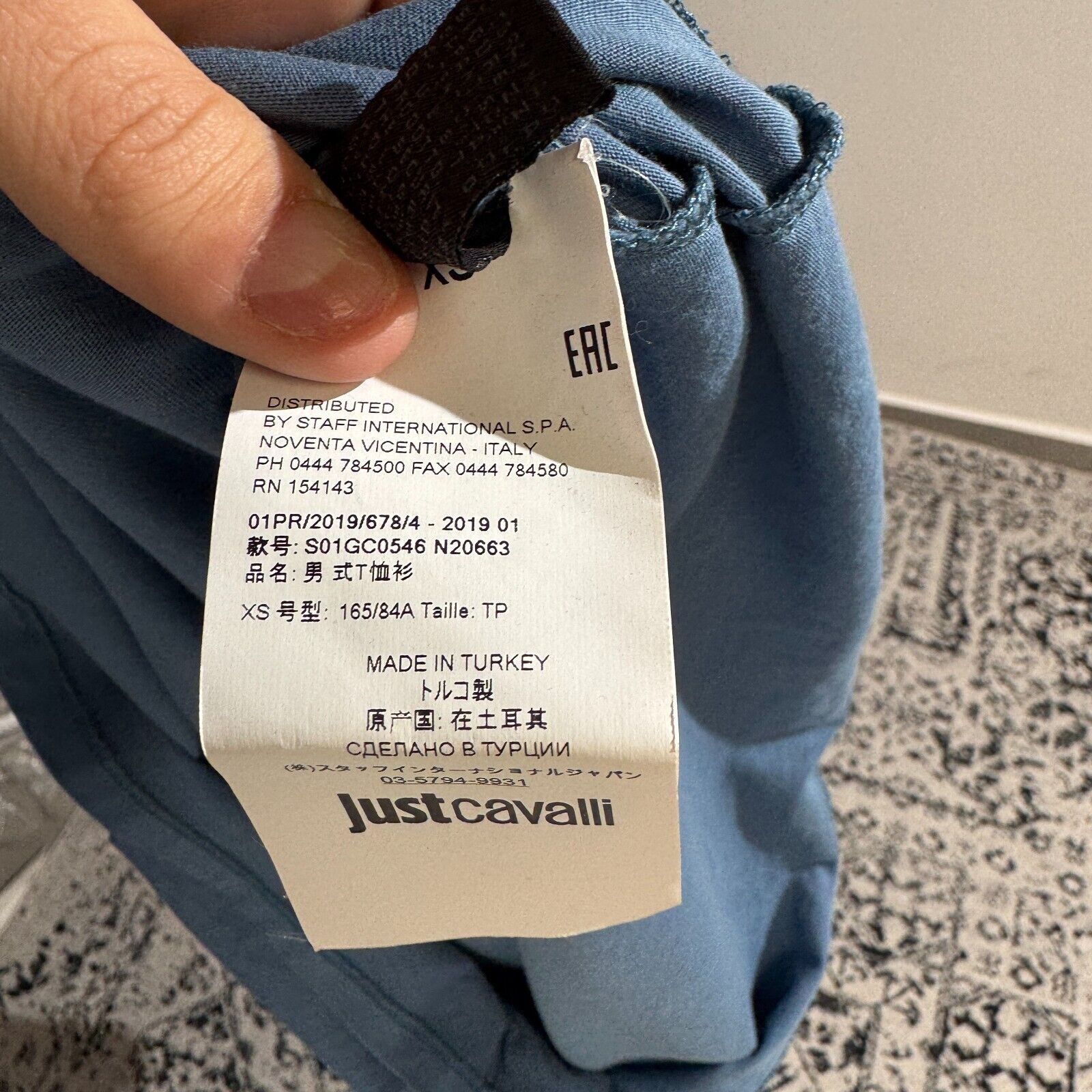 Just Cavalli × Vintage Just Cavalli Blue Cotton T-Shirt Size XS V-Neck Vintage 90s Size US XS / EU 42 / 0 - 12 Thumbnail
