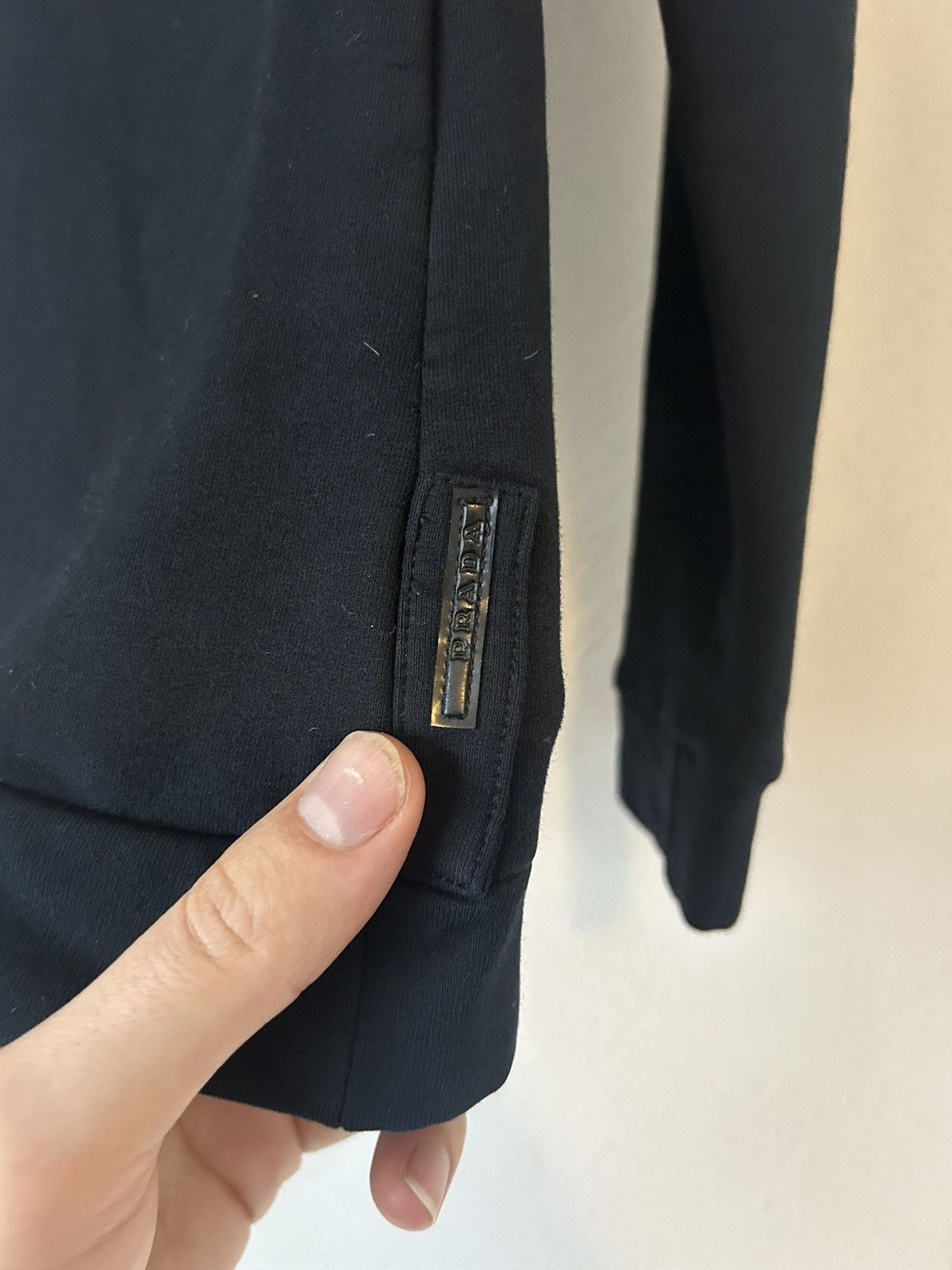 Prada Prada Leather-Trimmed Black Sweatshirt - Size S Size S / US 4 / IT 40 - 8 Thumbnail