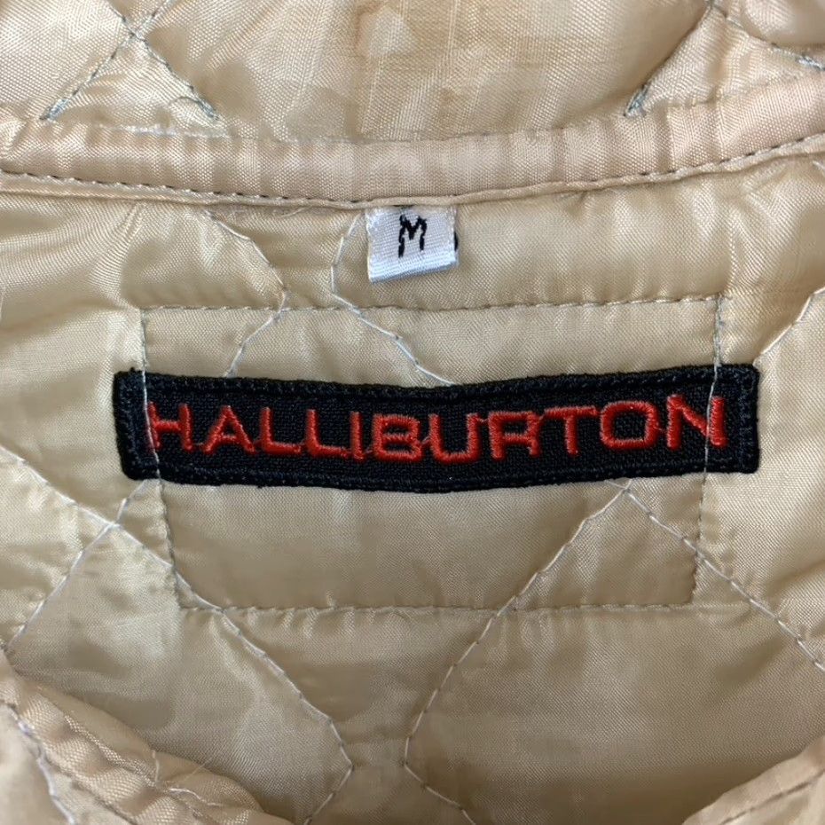 VINTAGE Halliburton Vest Full Zip Quilted Lined Khaki/Tan Medium Men's Beige Sleeveless Casual