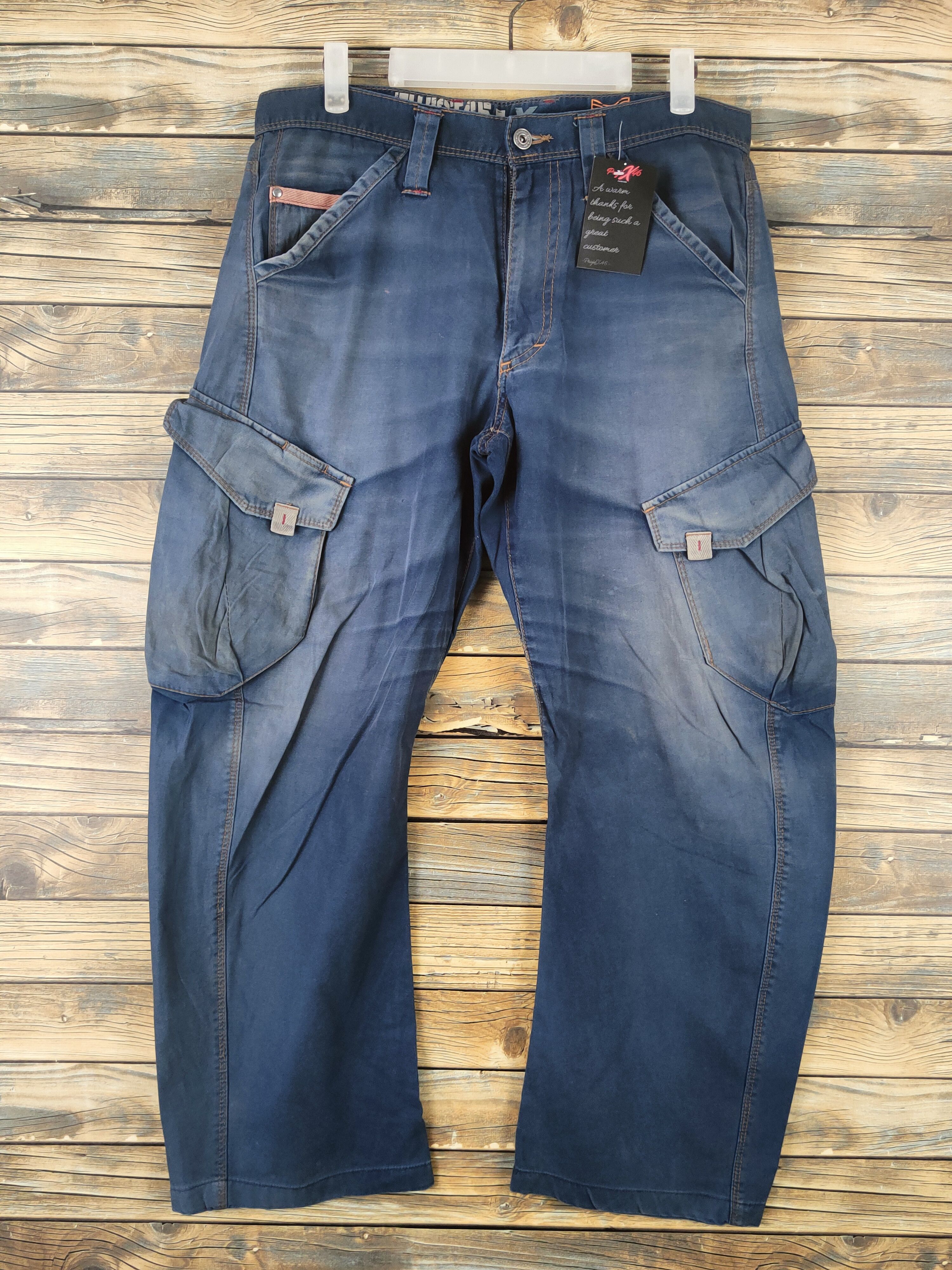Japanese Brand DL Xebec Twist45 Blue Faded Multipocket Cargo Pants# 46-092 Size US 32 / EU 48 - 1 Thumbnail