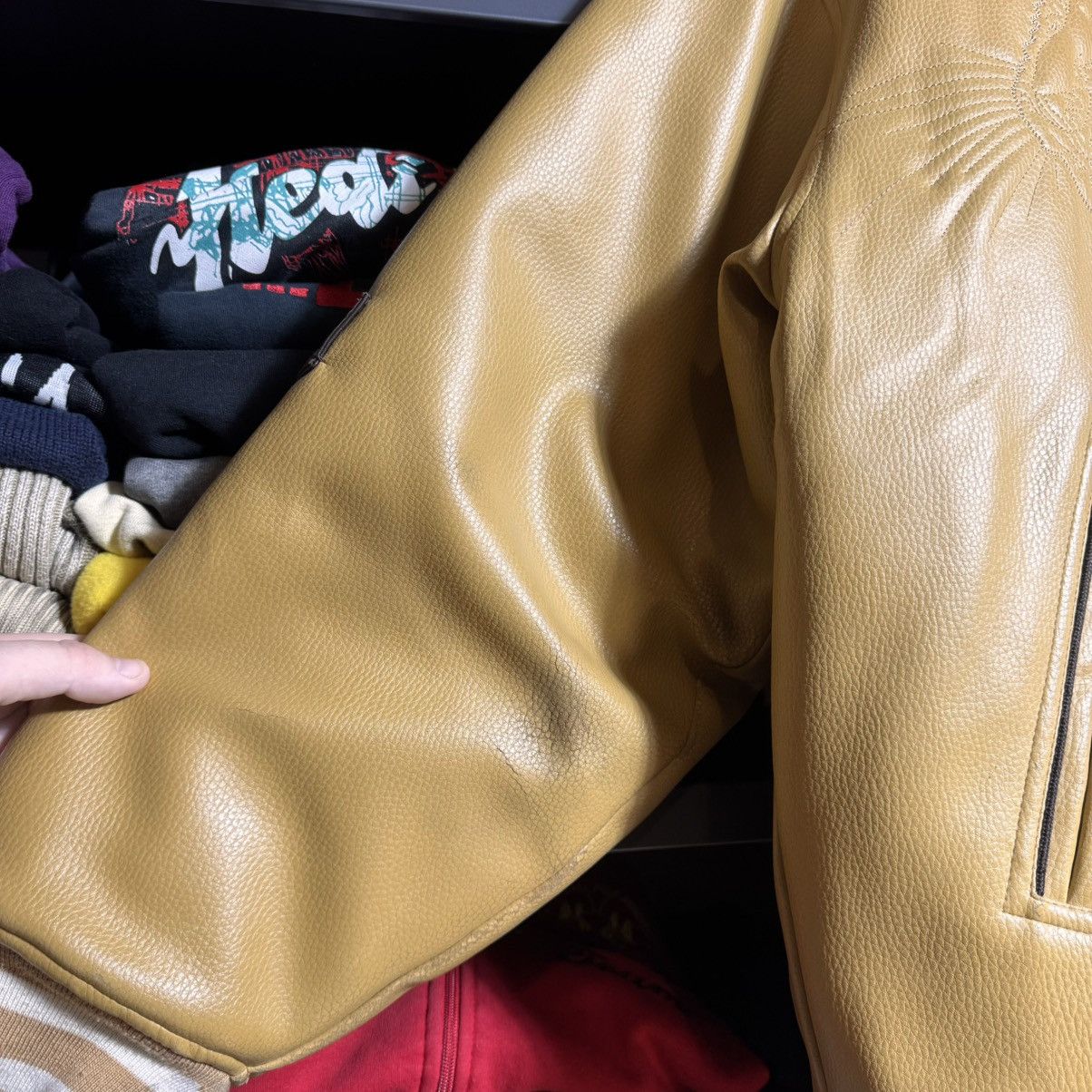 Rap Tees × Vintage Rare Leather Raw Blue Vintage Jacket Size US XL / EU 56 / 4 - 17 Thumbnail