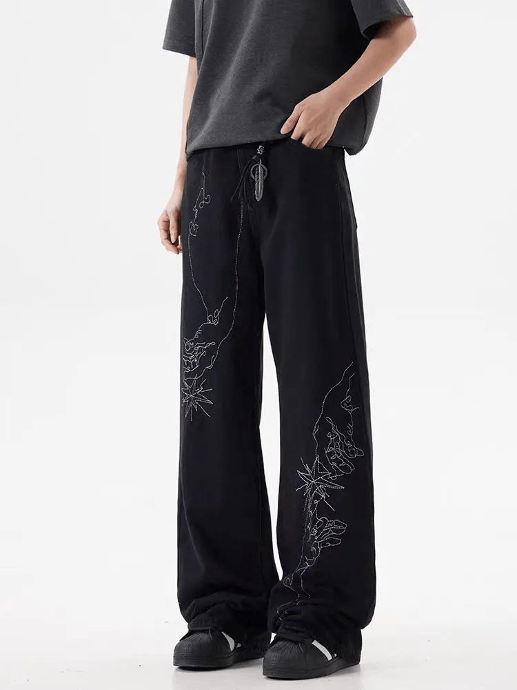 Japanese Brand × Jean Street hand-painted embroidered baggy jeans Size US 34 / EU 50 - 3 Thumbnail