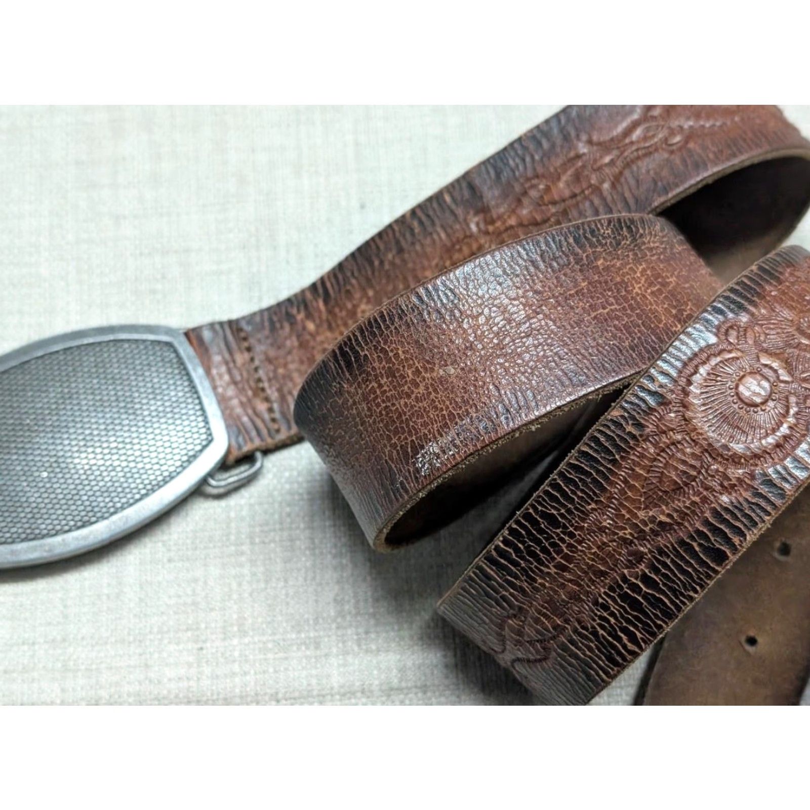 Vintage VINTAGE WESTERN BELT men 42 brown leather concho buckle rustic patina Y2K western belt Mens Size 42 - 2 Thumbnail