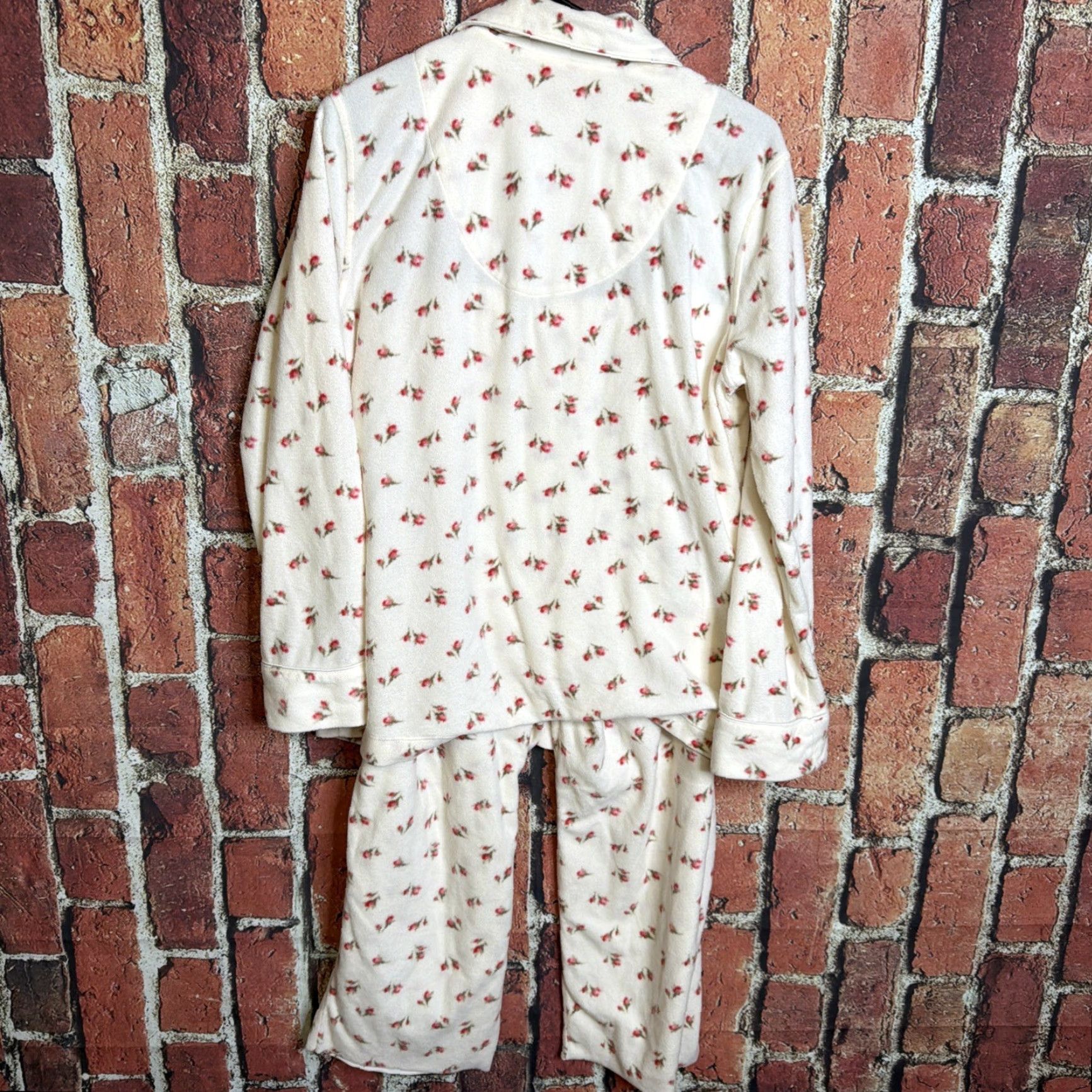 Ralph Lauren Lauren Ralph Lauren Fleece Pajama Set Women's M Ivory Floral Sleepwear Logo Size ONE SIZE - 4 Thumbnail