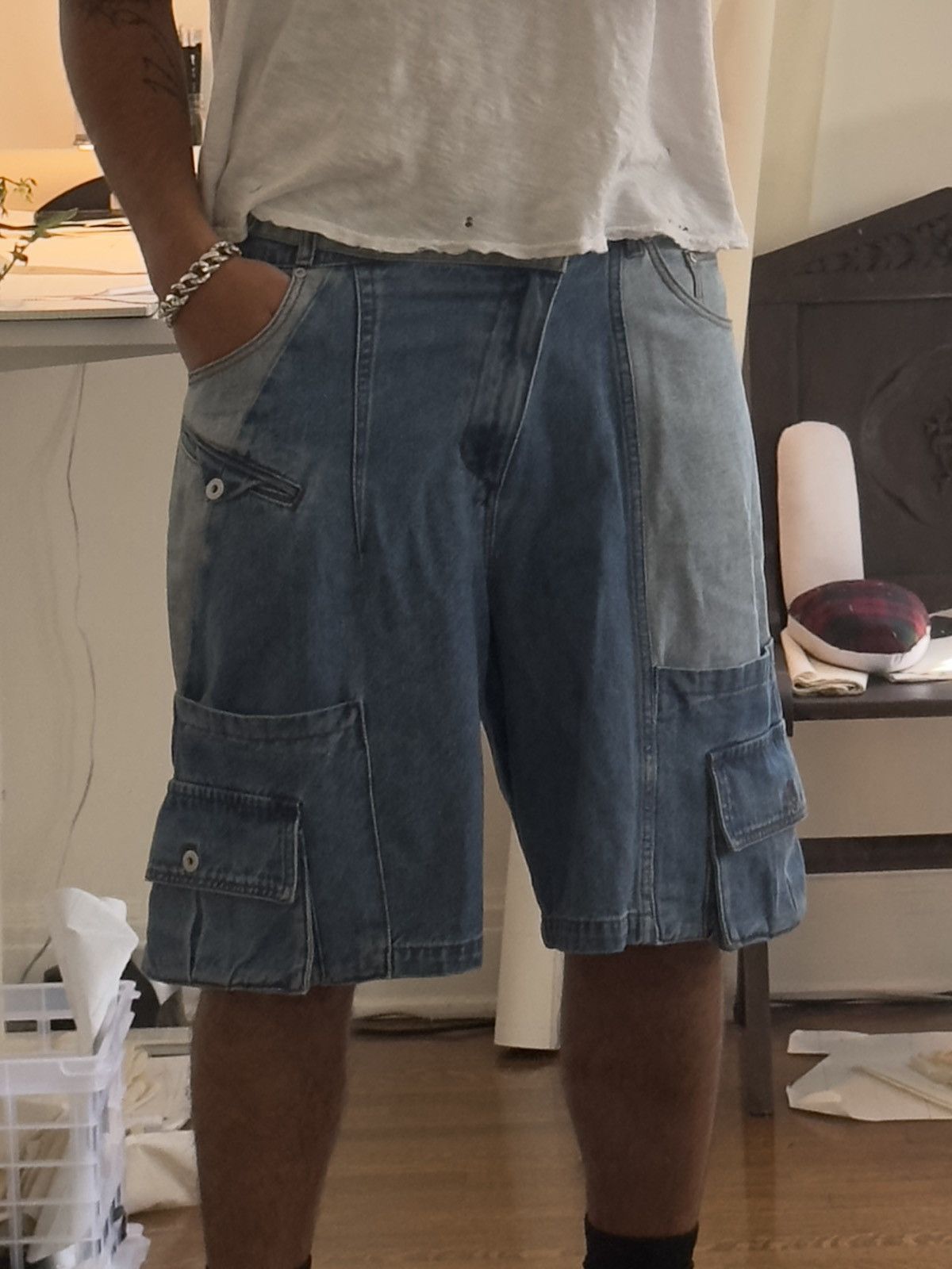 Feng Chen Wang Feng Chen Wang reworked denim cargo shorts Size US 36 / EU 52 - 7 Thumbnail