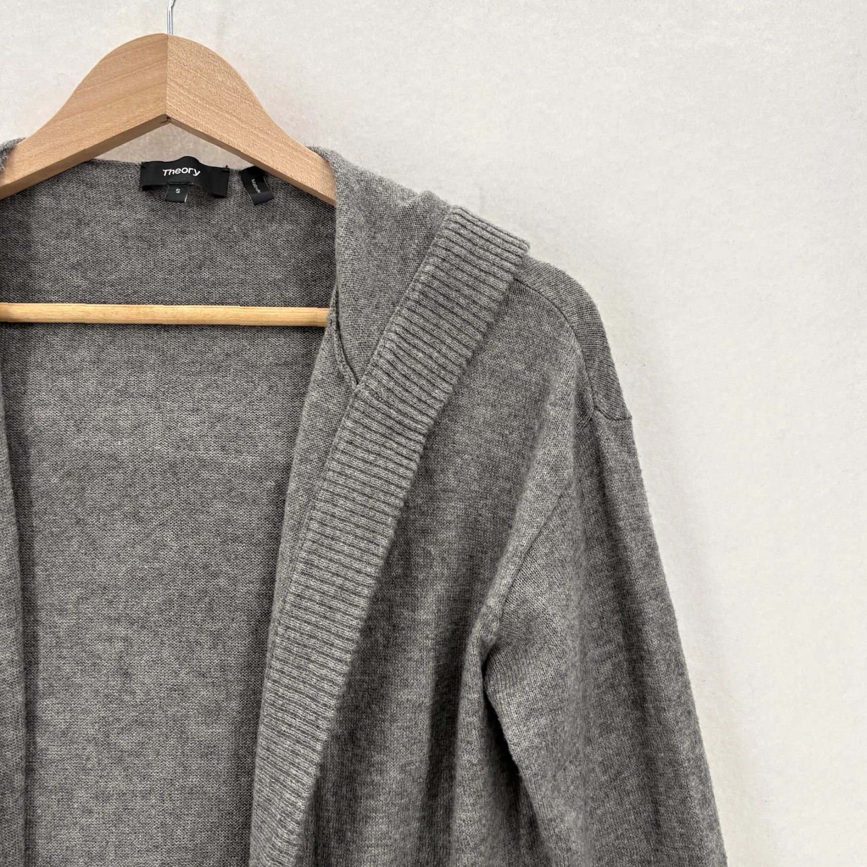 Theory Theory Cardigan Sweater Womens Small Gray Hooded Open Front Pockets Merino Knit Size S / US 4 / IT 40 - 2 Thumbnail