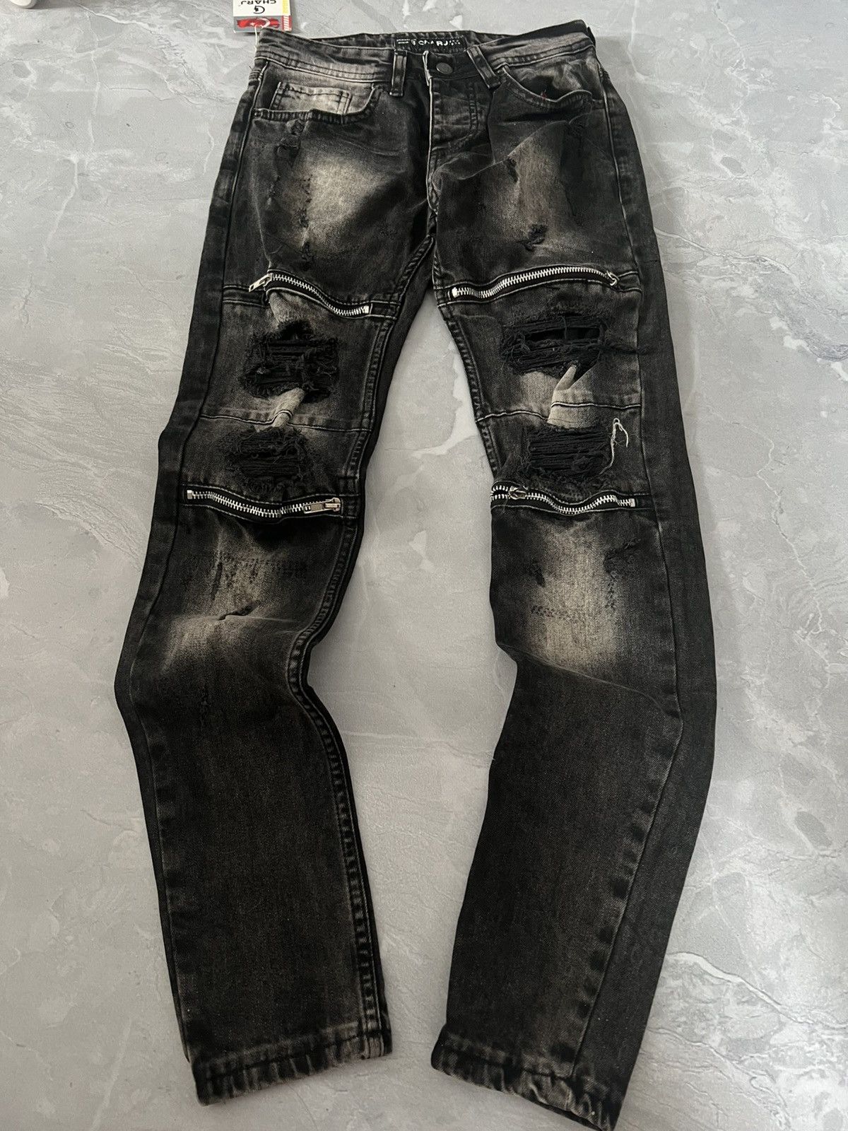 Japanese Brand Skinny Distressed Dark Avan Garde / Number Nine Style Swag Size US 28 / EU 44 - 1 Thumbnail