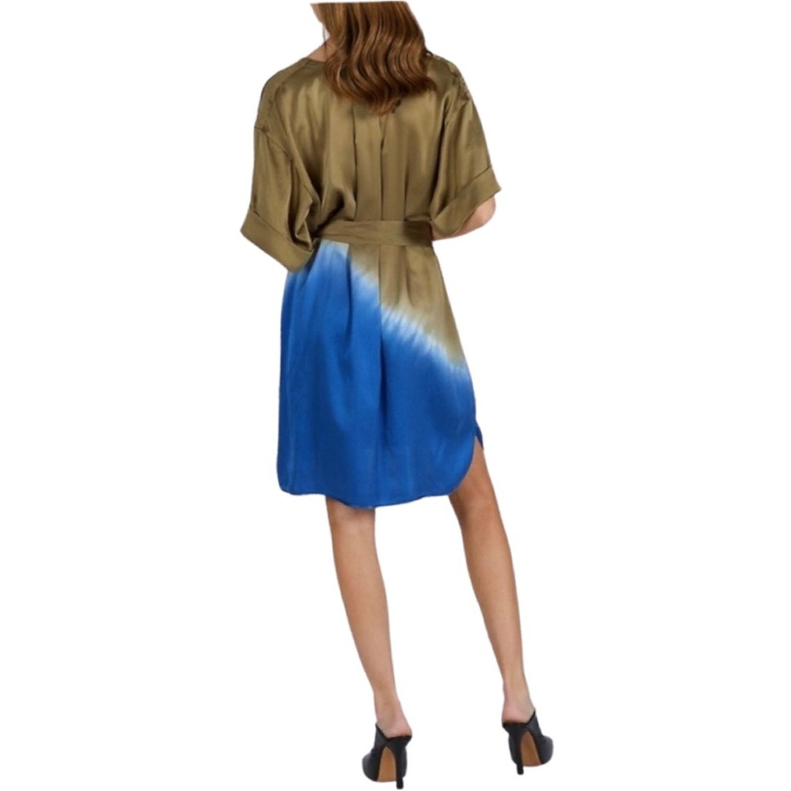 ATM Anthony Thomas Melillo NWOT ATM Silk Charmeuse V-Neck Dress In Olive Royal Dip Dye Size M / US 6-8 / IT 42-44 - 3 Thumbnail