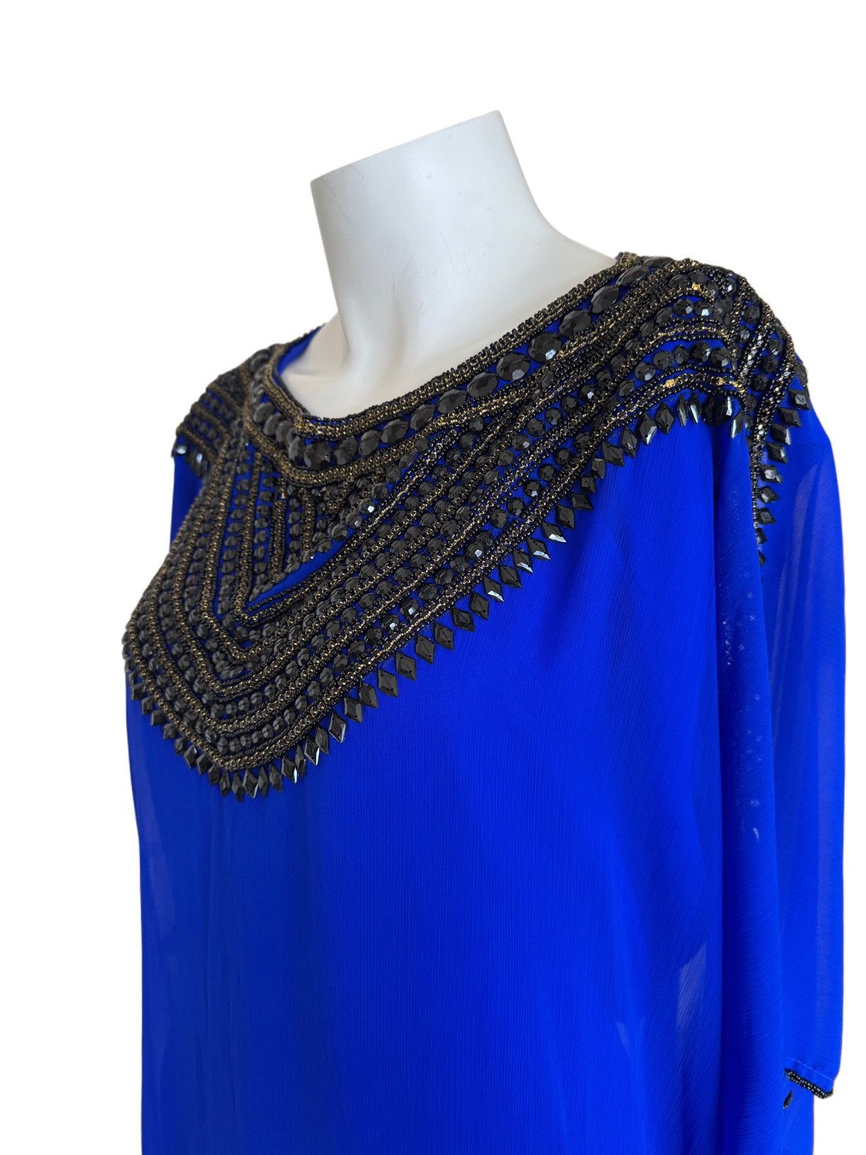 Vintage Royal blue women’s Islamic Kaftan black beaded embroidery Size M / US 6-8 / IT 42-44 - 2 Thumbnail