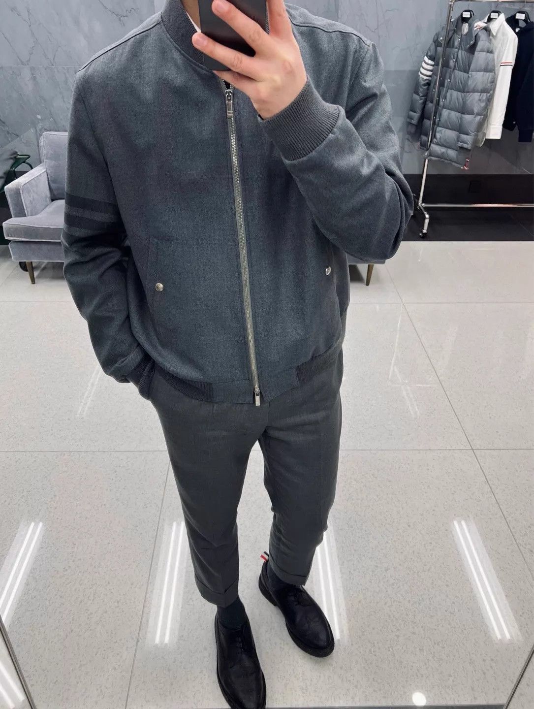 Thom Browne Thom Browne Classic Flight Jacket Dark Gray 4-Bar Stripe Size US L / EU 52-54 / 3 - 8 Thumbnail