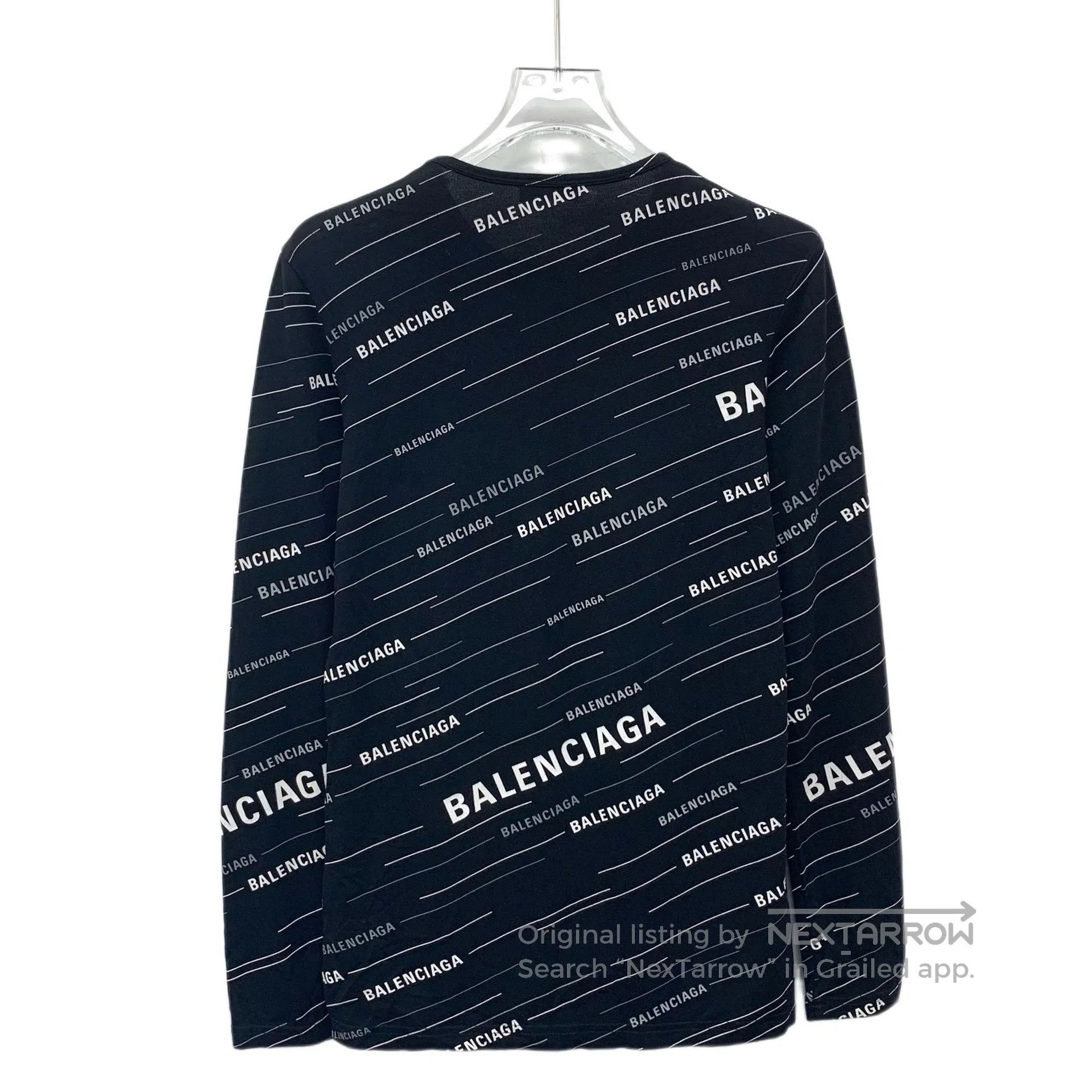 Balenciaga Balenciaga Black Stripe Logo Letter Barrage Round Neck Lon Size US M / EU 48-50 / 2 - 2 Thumbnail