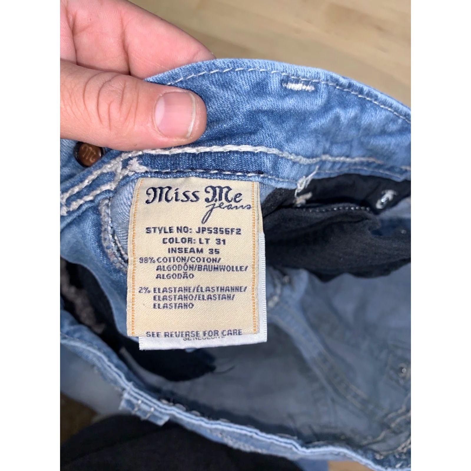 Miss Me VINTAGE Miss Me Jeans Womens Flared 5-Pocket Denim Blue 29x31 Peace Symbol Embellished 12719 Mens? Size 29" - 3 Thumbnail