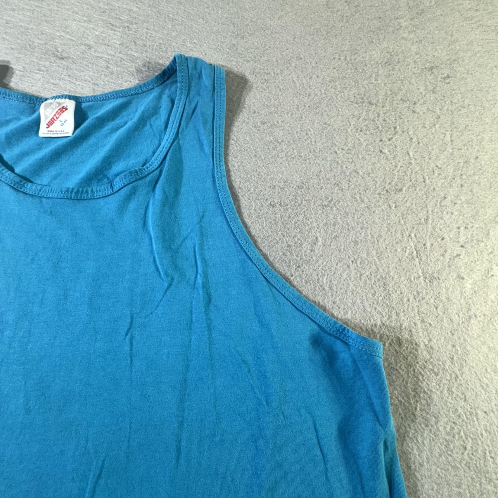 Jerzees VINTAGE Jerzees Tank Top Mens L Blue 50/50 Made USA Gym Muscle Shirt 80s 90s Size US L / EU 52-54 / 3 - 3 Thumbnail