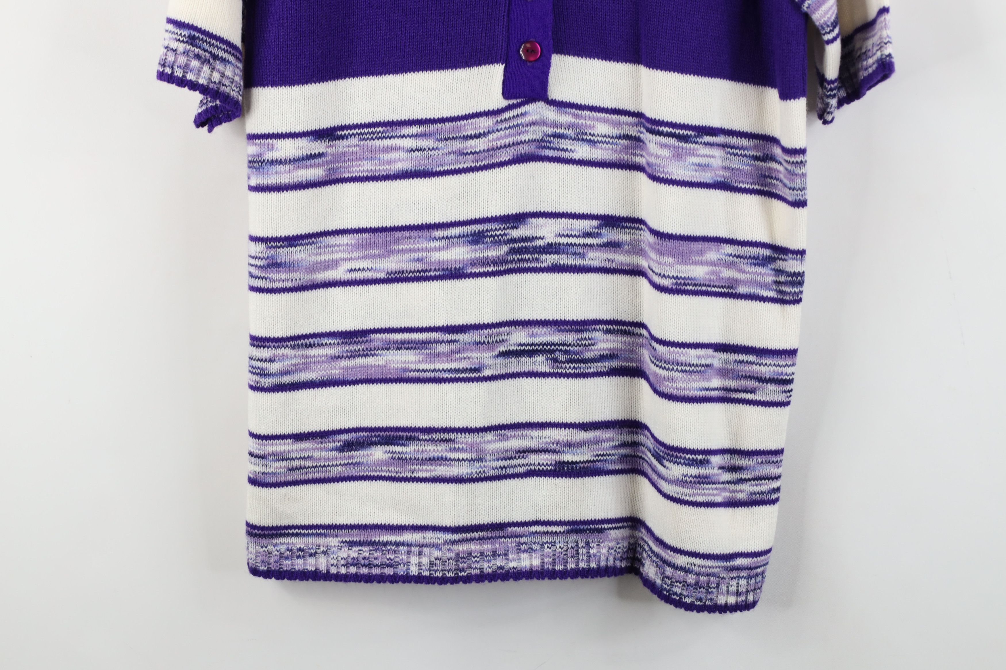 Vintage Vintage 50s 60s Button Striped Knit Short Sleeve Sweater USA Size M / US 6-8 / IT 42-44 - 3 Thumbnail