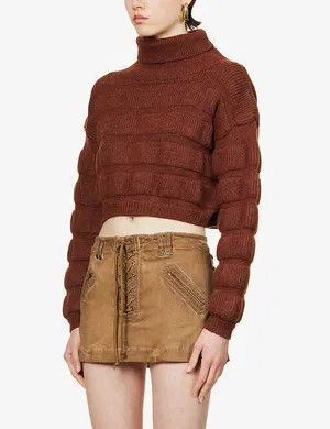 Saint Laurent Paris o1s1wg111024 Cropped Turtleneck Sweater in Brown Size L / US 10 / IT 46 - 4 Thumbnail