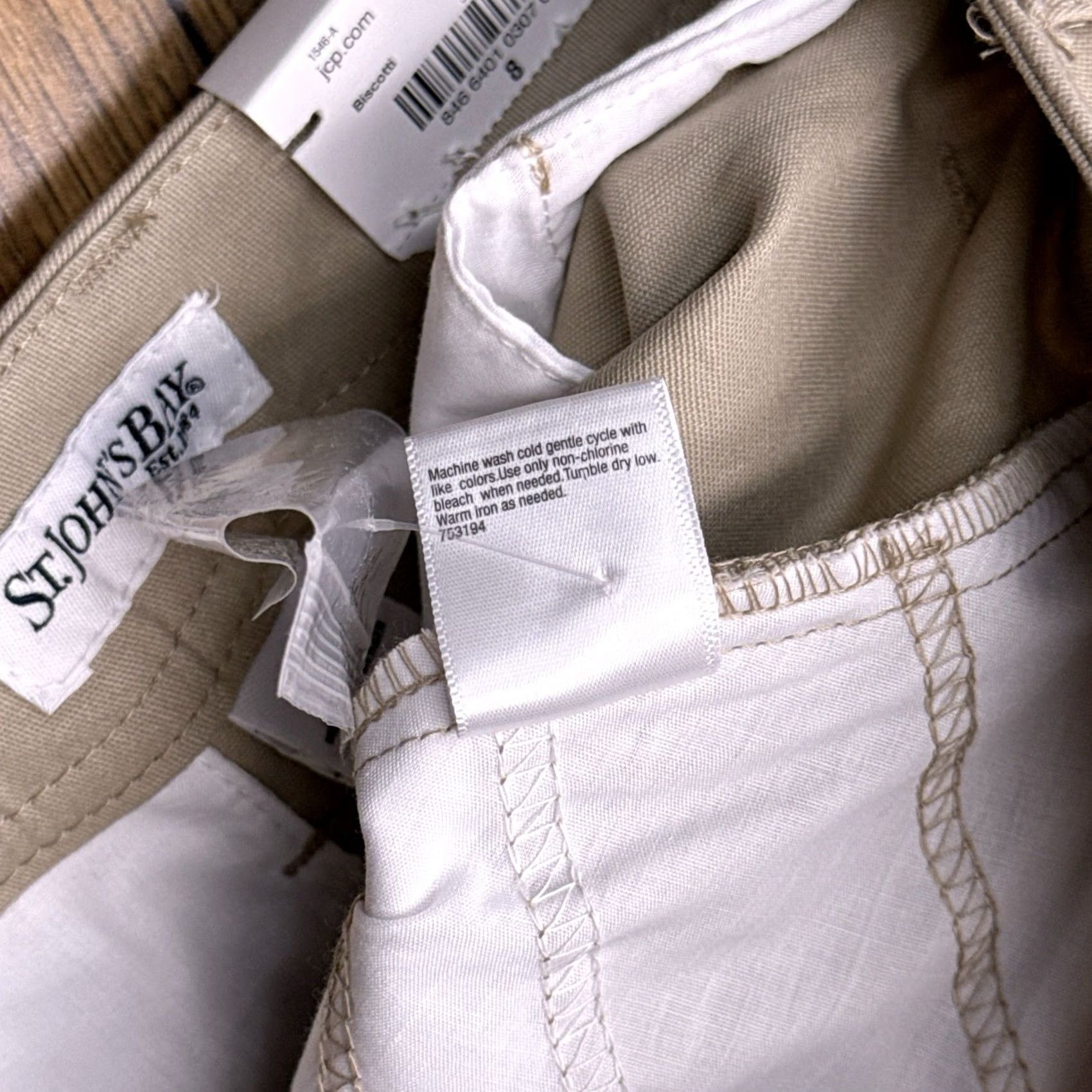 Vintage St. Johns Bay Capri Pants Womens 8 Tan Biscotti Mid Rise Stretch New - Regular, City, Cotton Spandex, Inseam 18.5, Flat Front, Logo, Machine Washable Size 30" / US 8 / IT 44 - 5 Thumbnail
