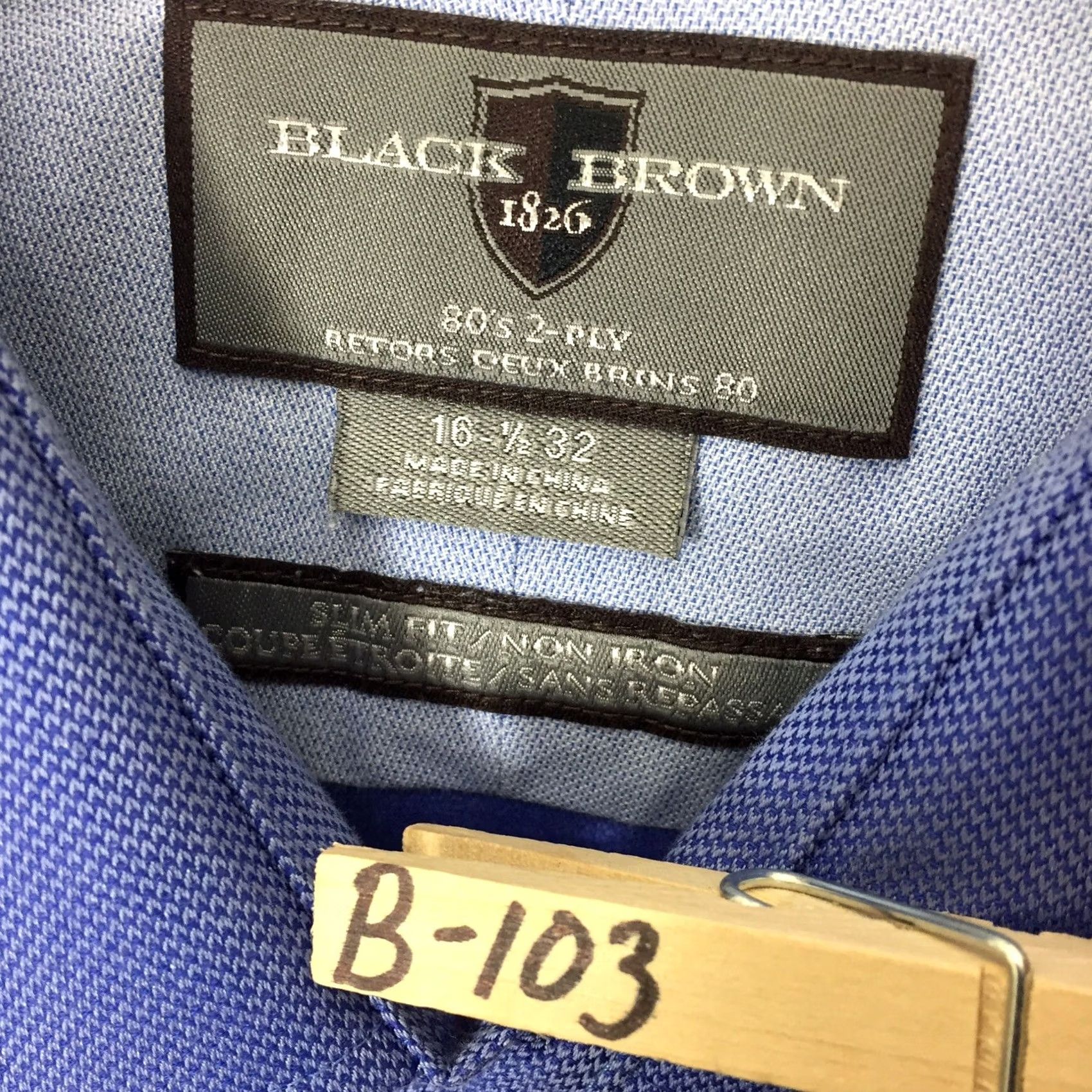 Vintage Black Brown 1826 Shirt Mens 16.5 Slim Blue Long Sleeve Button Up Non-Iron Shadowed Button-Up Style Size US XL / EU 56 / 4 - 7 Thumbnail