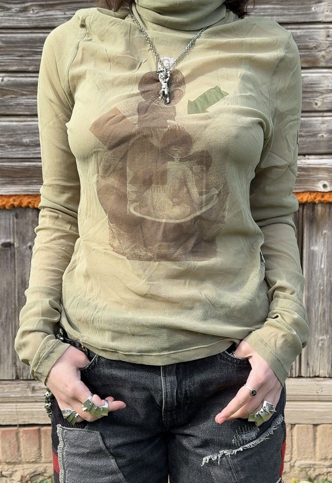 Jean Paul Gaultier JPG Jean Paul Gaultier Eye Bathing Woman Mesh Turtleneck Top Size L / US 10 / IT 46 - 1 Thumbnail