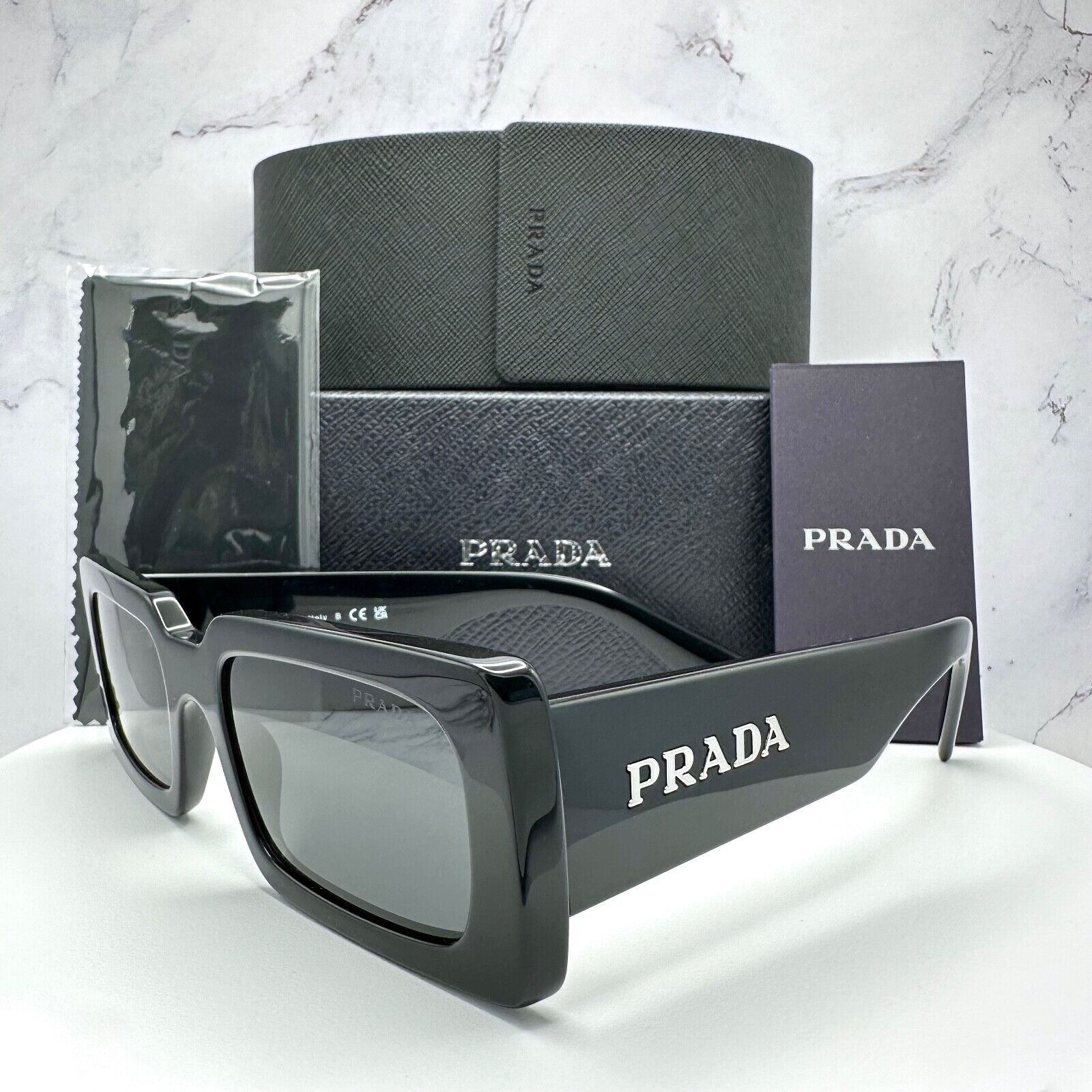 Prada New Prada Sunglasses Black Acetate Rectangle Size ONE SIZE - 2 Thumbnail