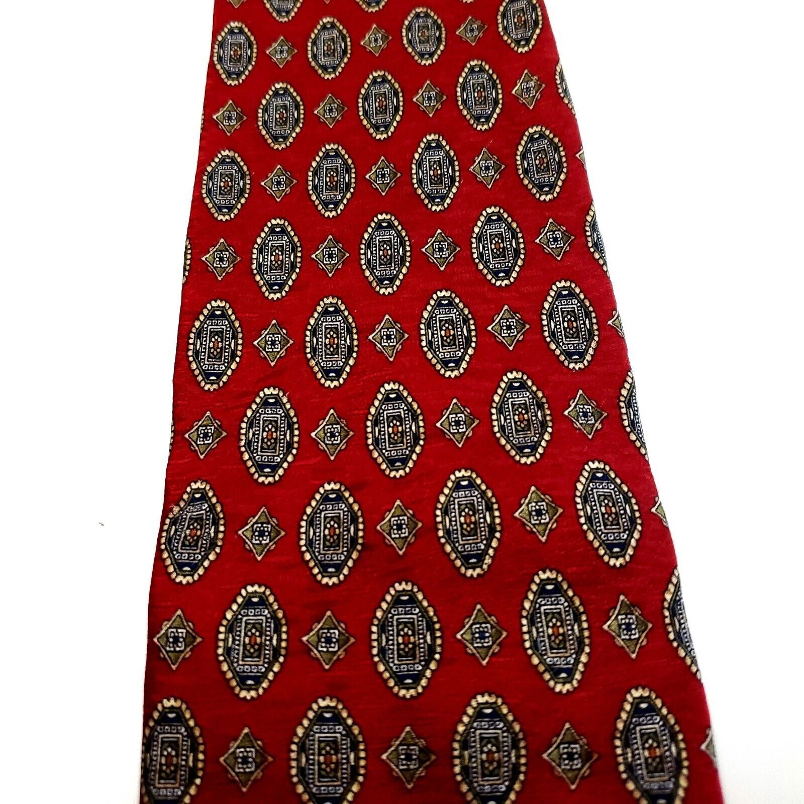 XMI Platinum XMI Red Beige Silk Tie Woven Geometric Size ONE SIZE - 2 Thumbnail
