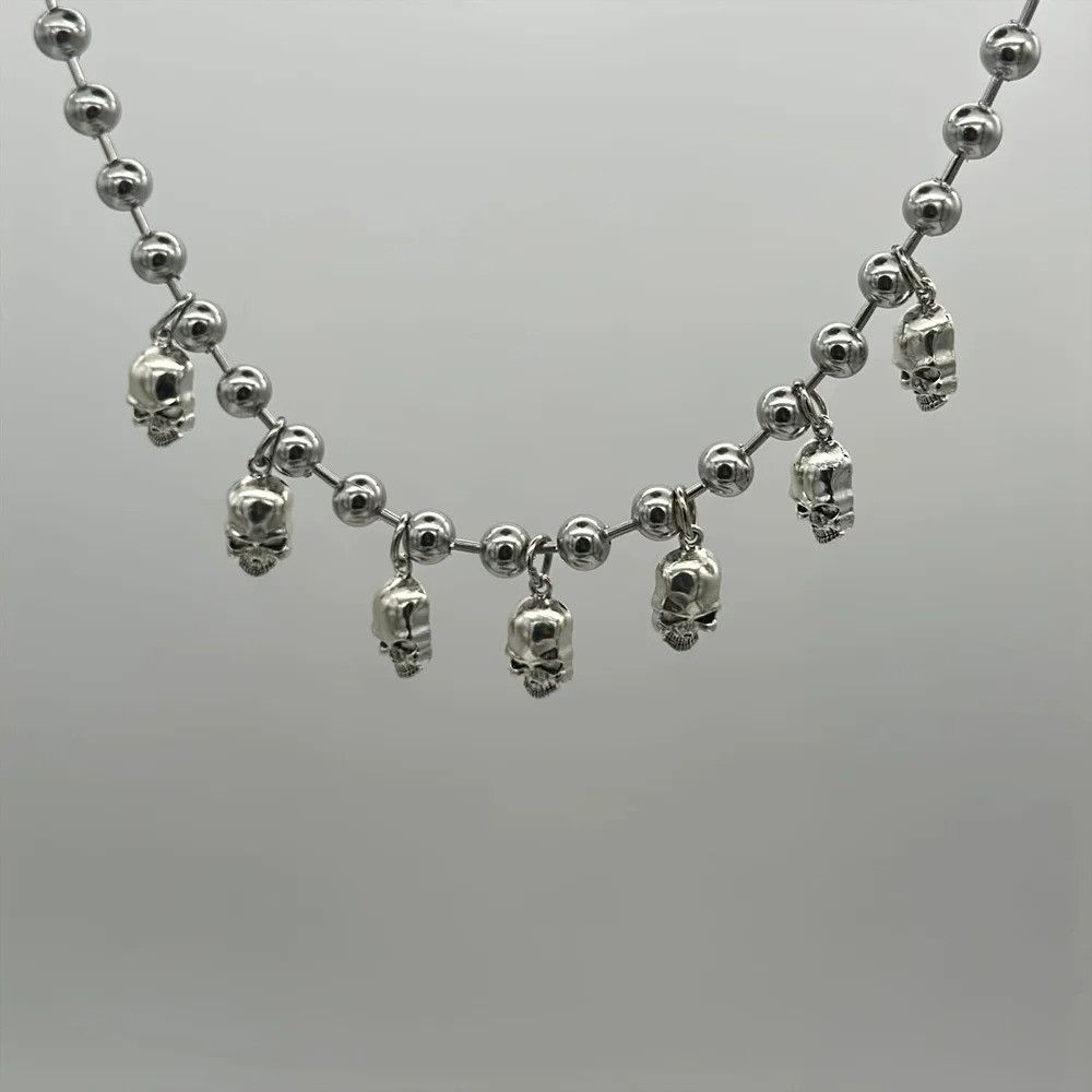 Vintage Aesthetic Ball Chain Skull Charm Necklace Size ONE SIZE - 4 Thumbnail
