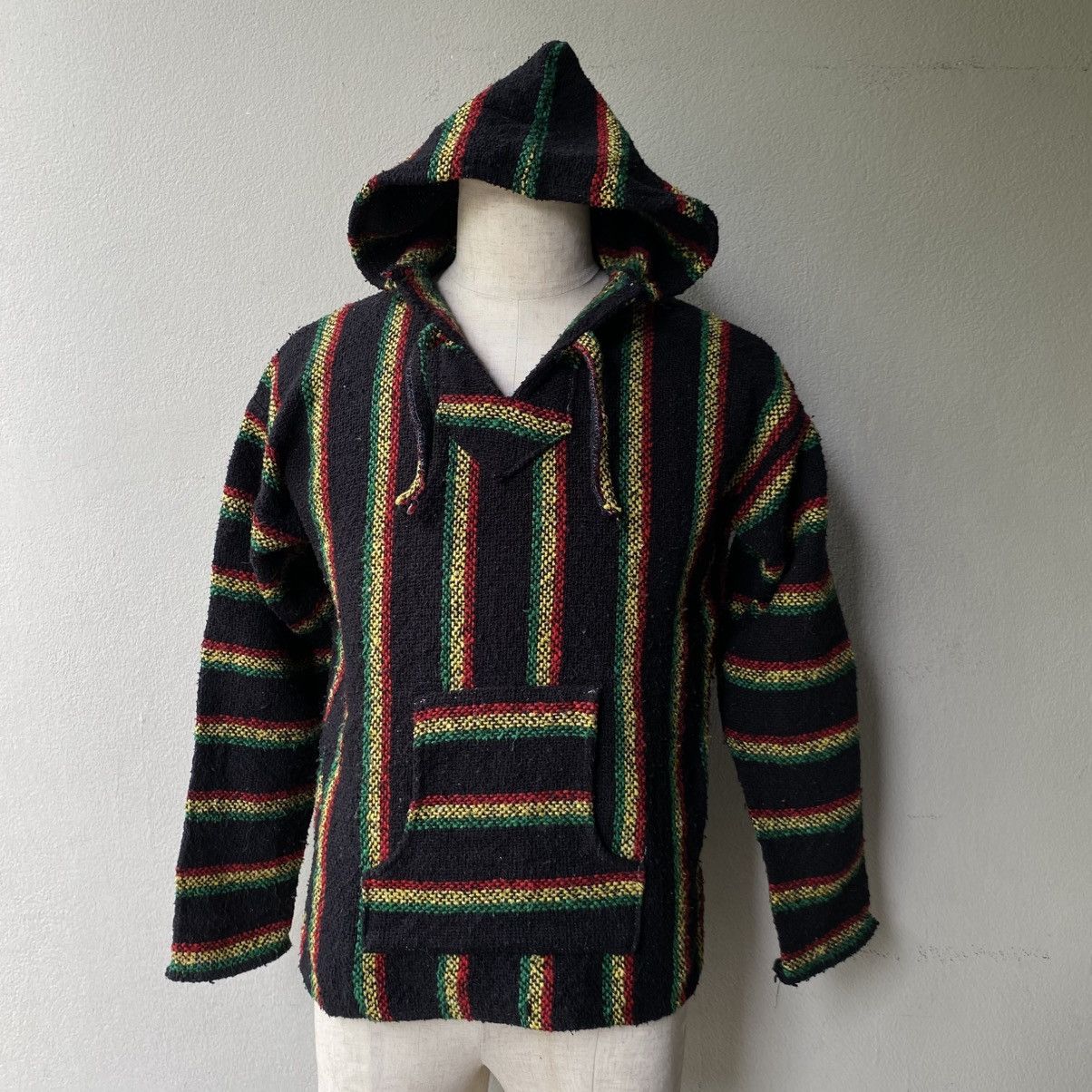 Vintage Black Rasta Striped Baja Hoodie with Drawstring Size US M / EU 48-50 / 2 - 6 Thumbnail