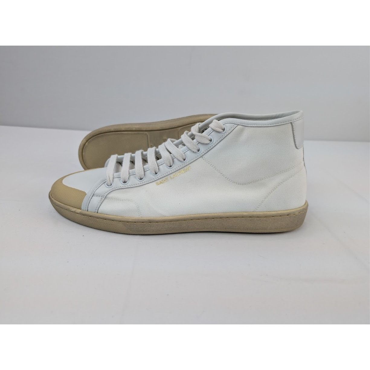 Saint Laurent Paris o1rshd1 Mid-Top Sneakers in Off-White Size US 12 / EU 45 - 13 Thumbnail