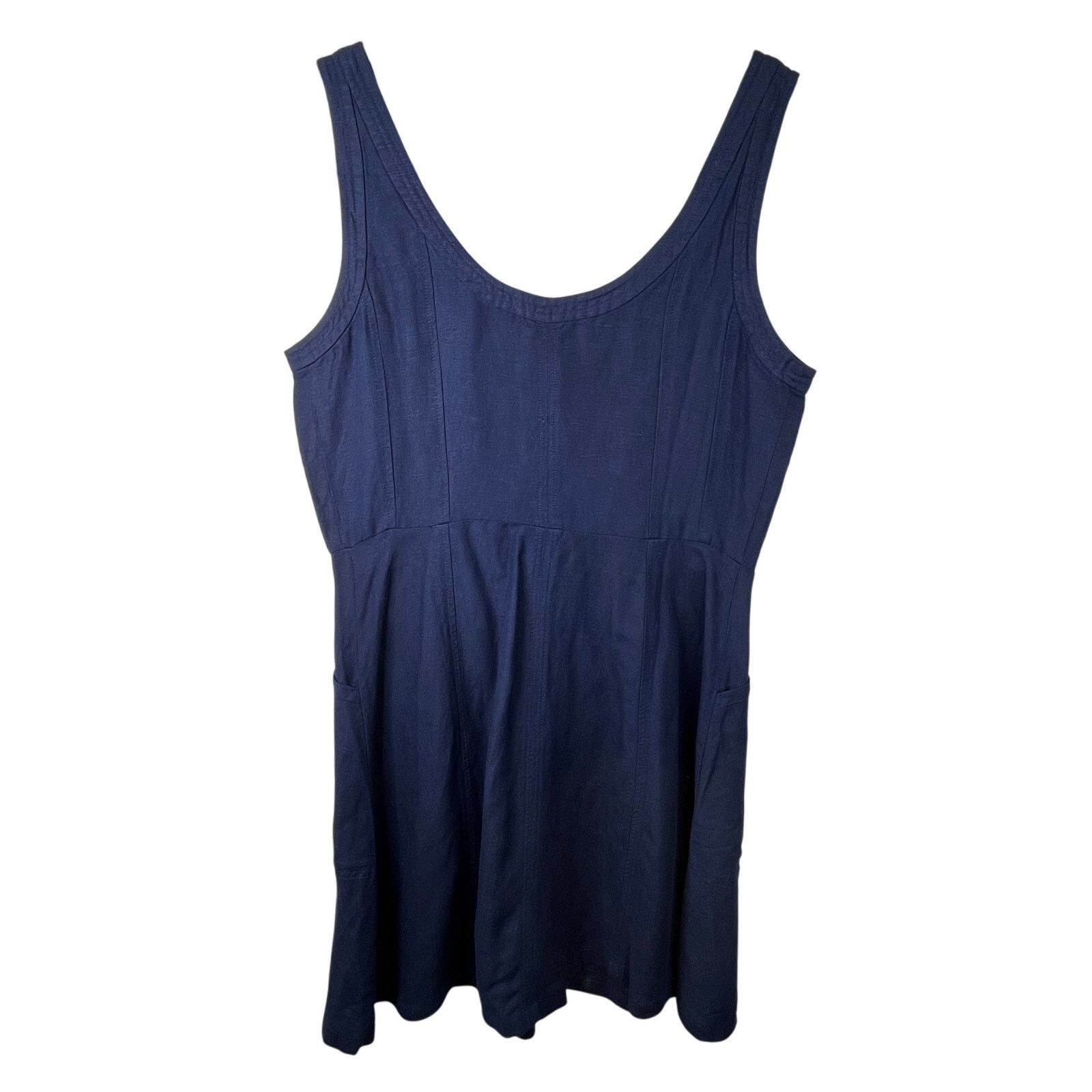 Loft Loft Navy Button Down Dress Sleeveless Woven Linen Scoop Size M / US 6-8 / IT 42-44 - 6 Thumbnail