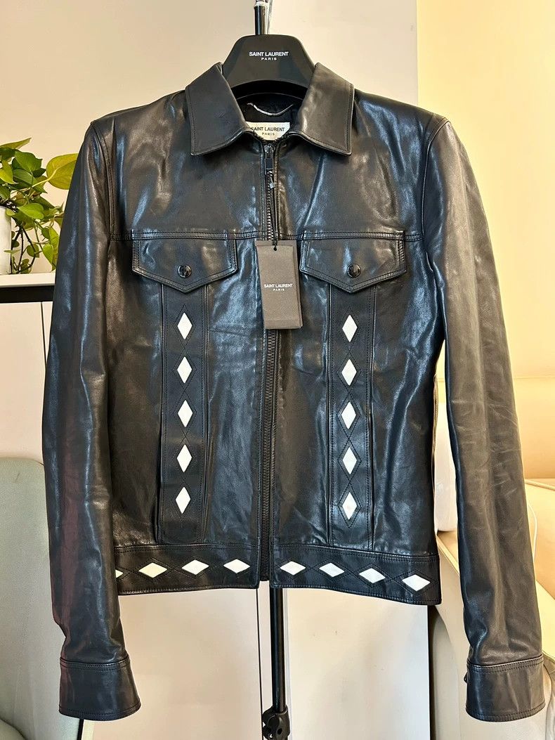 Yves Saint Laurent Saint Laruent 14fwDIAMOND black calfskin leather coat with Size US S / EU 44-46 / 1 - 1 Thumbnail