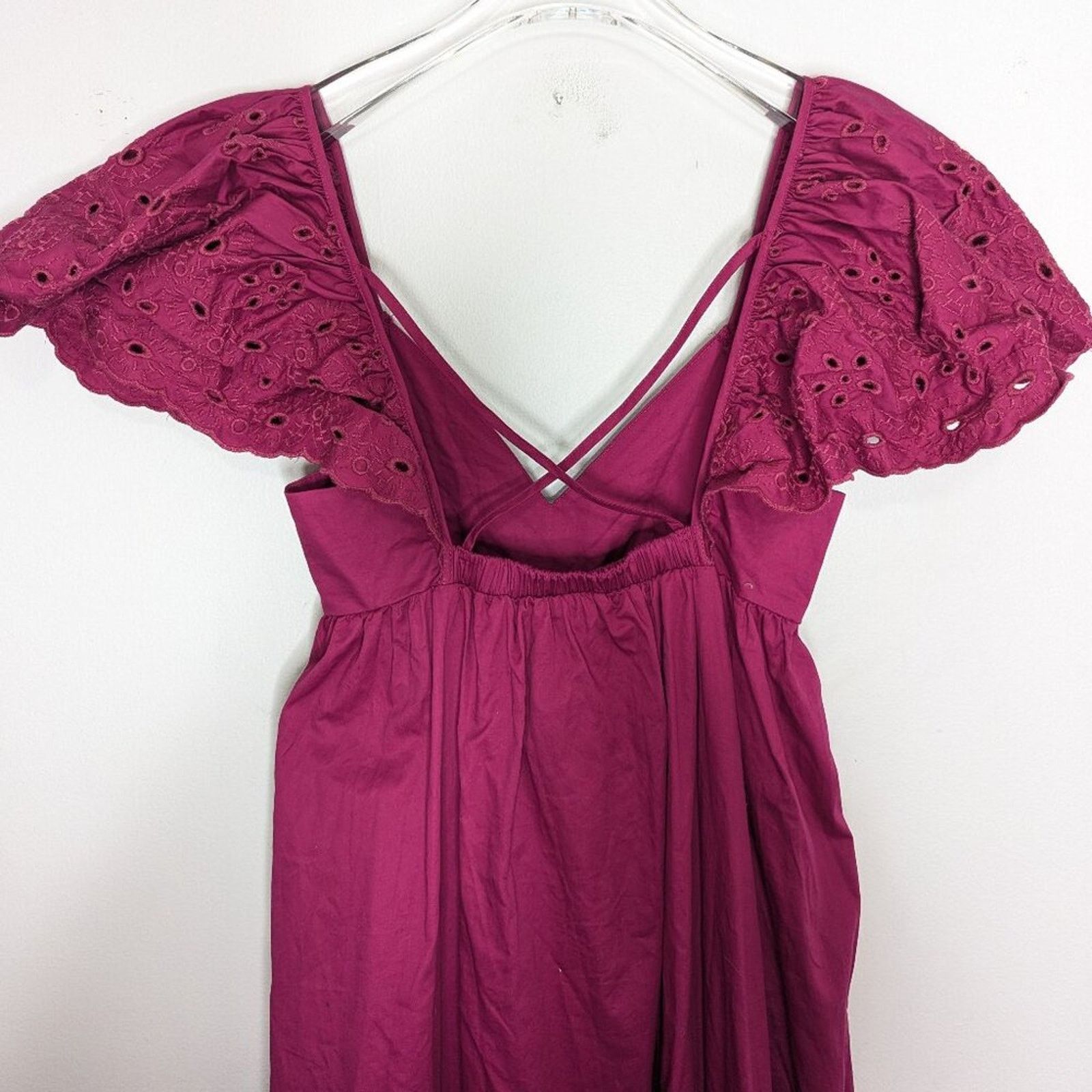 Anthropologie En Saison Flutter Sleeve Maxi Dress Eyelet Criss Cross Back Size S / US 4 / IT 40 - 10 Thumbnail