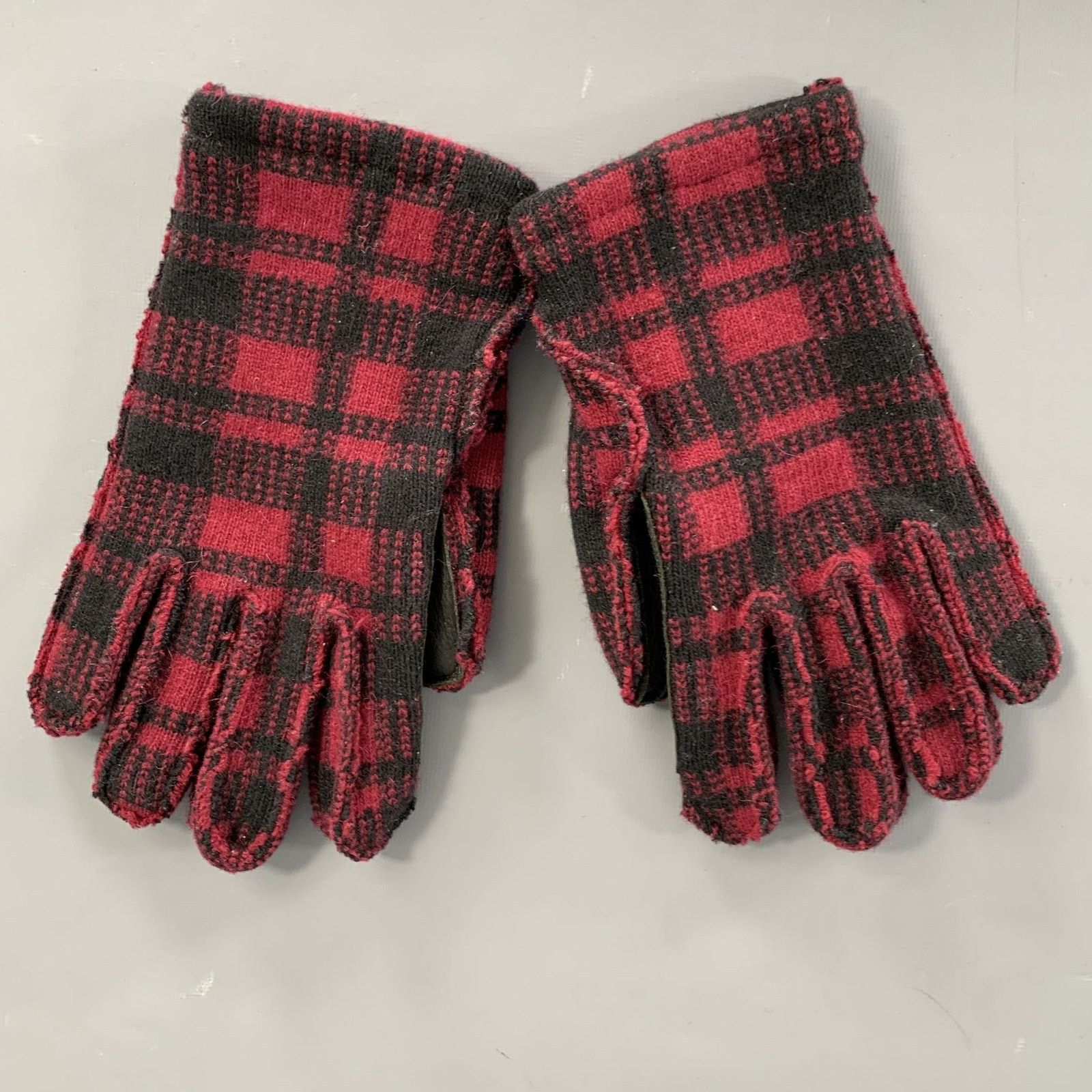 Ralph Lauren RRL S/M Red Black Plaid Wool Leather Gloves Size ONE SIZE - 1 Thumbnail