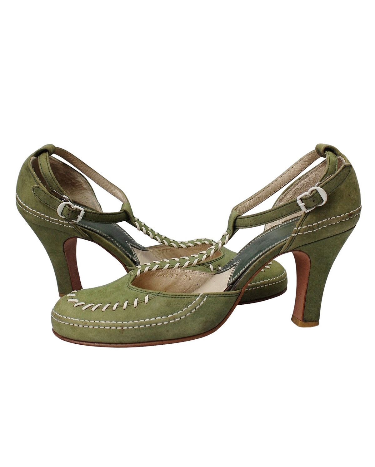 Vivienne Westwood 2000S VIVIENNE WESTWOOD ACQUIS SOLES GREEN STITCH HEELS Size US 6 / IT 36 - 4 Thumbnail