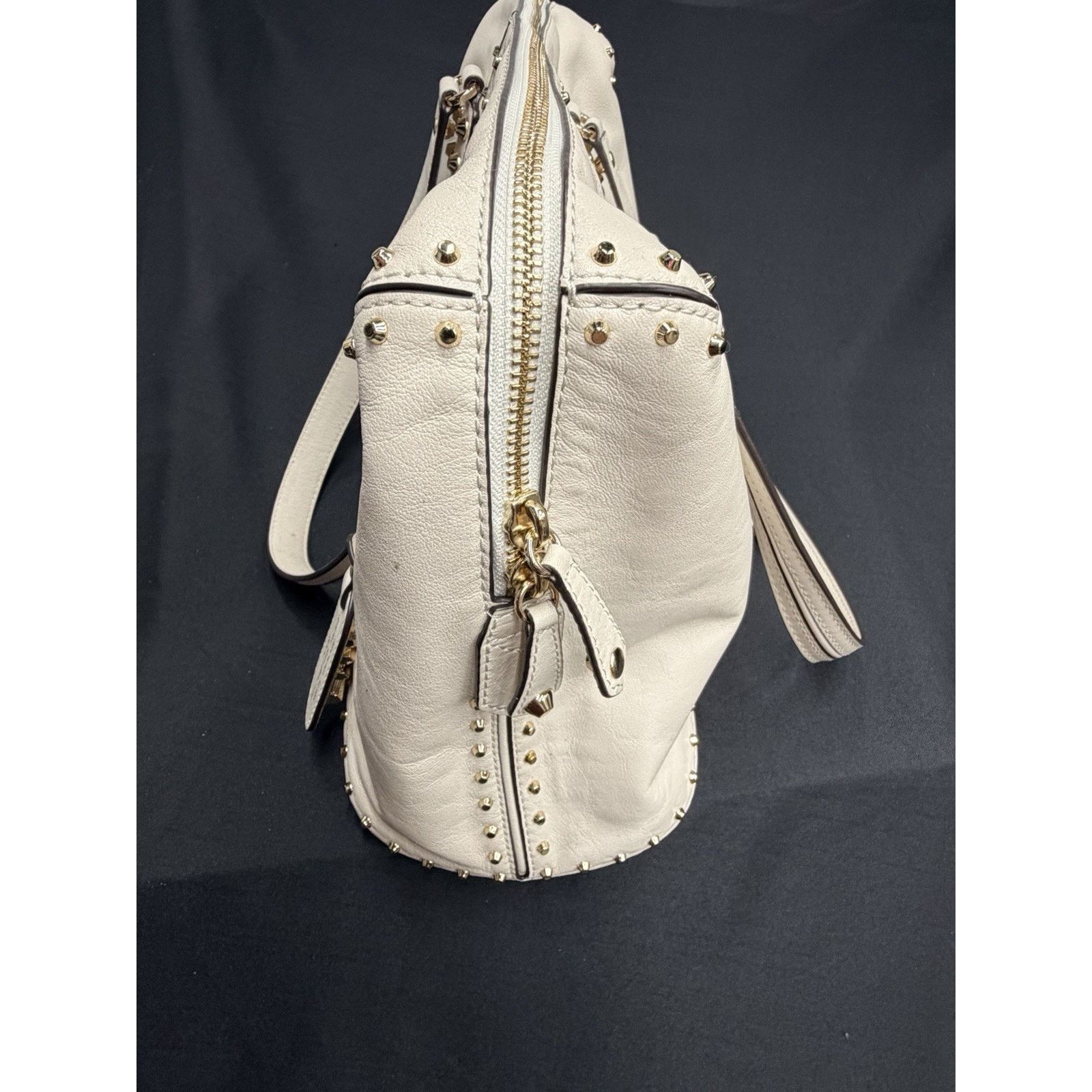 Michael Kors Michael Kors Astor Large Studded White Leather Shoulder Bag Size ONE SIZE - 5 Thumbnail