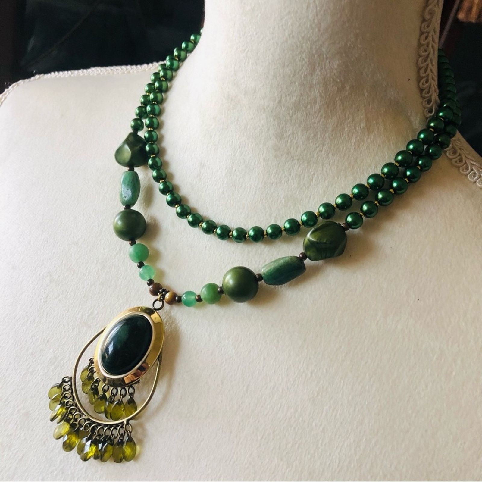 Handmade Handcrafted repurpose double strand aventurine necklace Size ONE SIZE - 4 Thumbnail