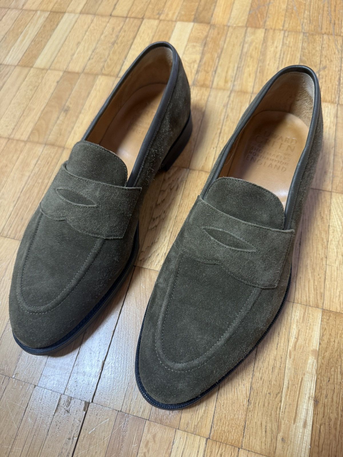 Edward Green Edward Green Olive Suede Penny Loafers Size 9.5 Size US 9.5 / EU 42-43 - 1 Thumbnail