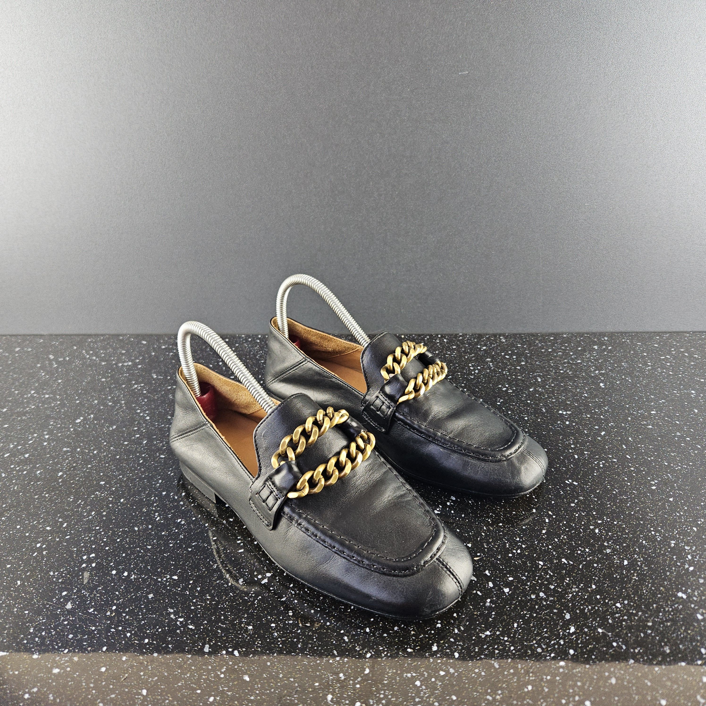 Isabel Marant Isabel Marant Black Leather Gold Chain Heel Loafers (Y0306) Size US 5 / IT 35 - 2 Thumbnail