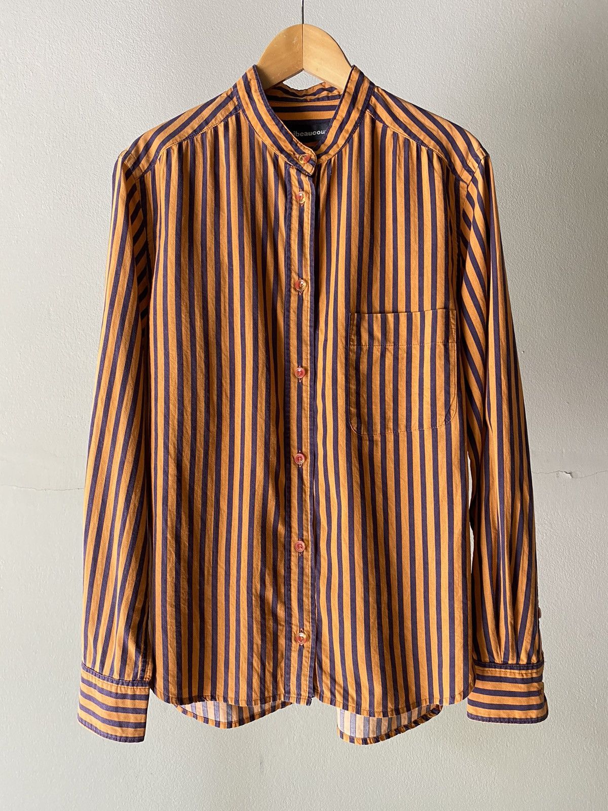 mercibeaucoup mercibeaucoup Orange & Navy Striped Mandarin Collar Shirt Size M / US 6-8 / IT 42-44 - 12 Thumbnail