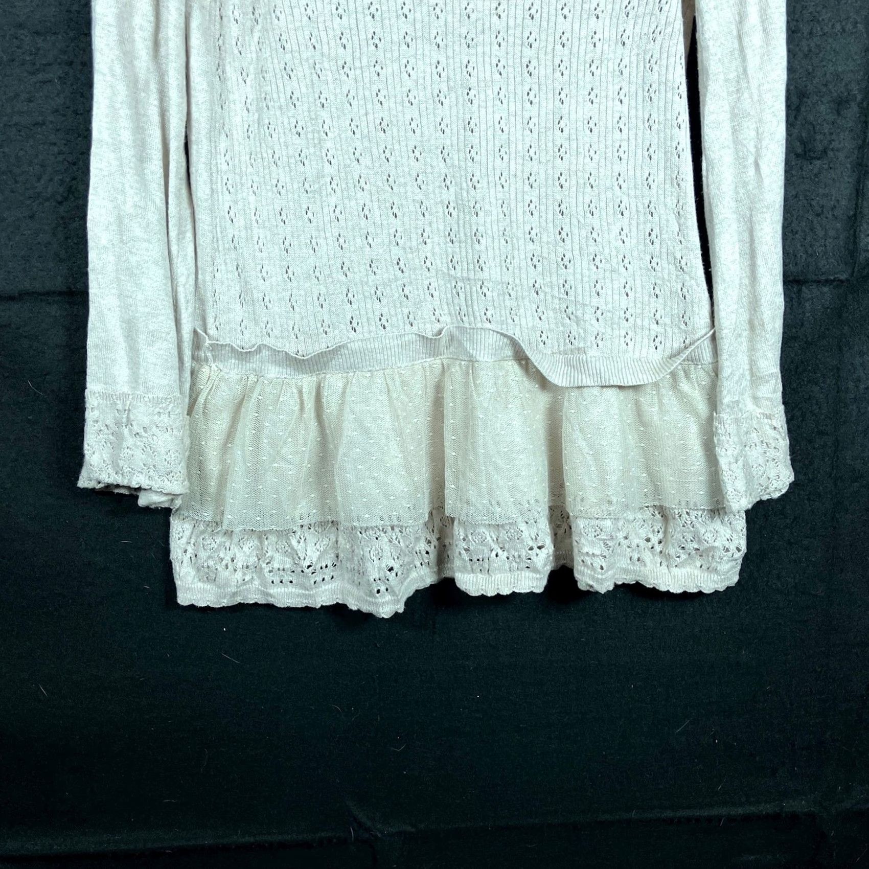 Vintage Lauren Conrad Womens Sweater Tan Knit Ruffle Peplum Peasant Flared Sleeve XS Pullover Knit Solid Crew Neck Long Sleeve Morb? Size XS / US 0-2 / IT 36-38 - 3 Thumbnail