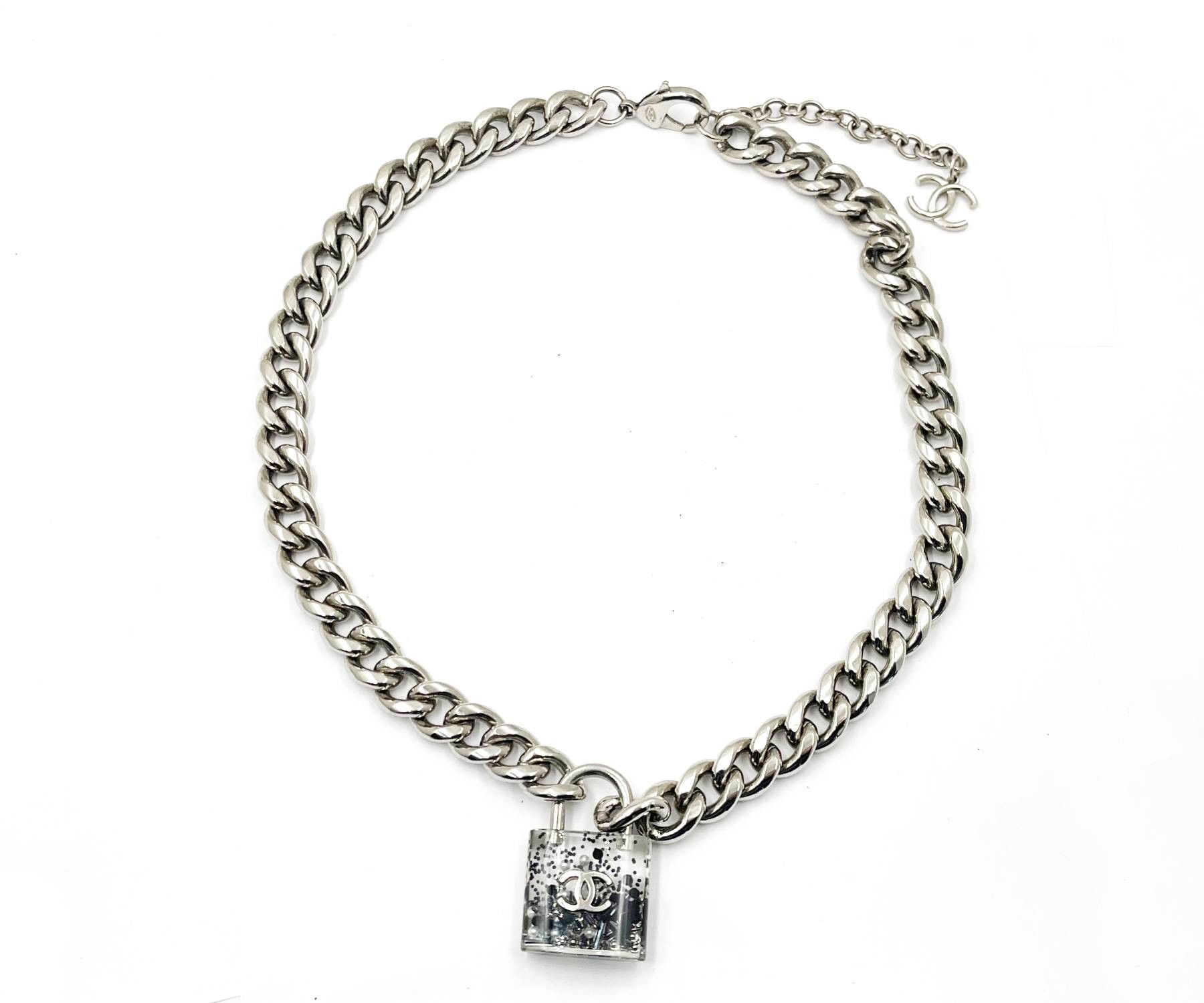 Chanel Chanel Silver CC Black Padlock Chain Necklace Size ONE SIZE - 1 Thumbnail