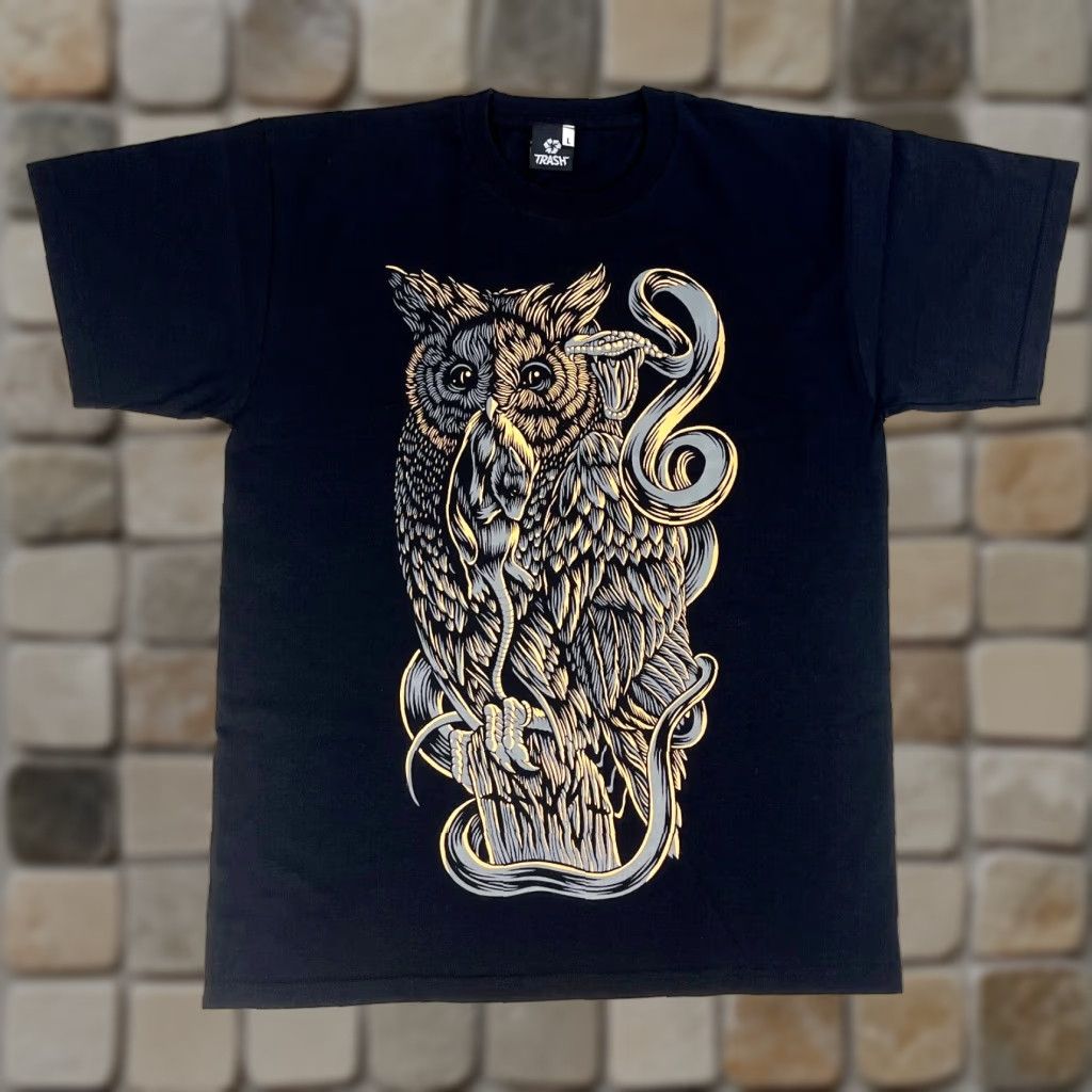 Vintage Trash Skate Men's T-Shirt Owl Graphic Short Sleeve Crew Neck L Black 100% Recycled Size L Streetwear Skateboard Art Mens Size US L / EU 52-54 / 3 - 1 Thumbnail