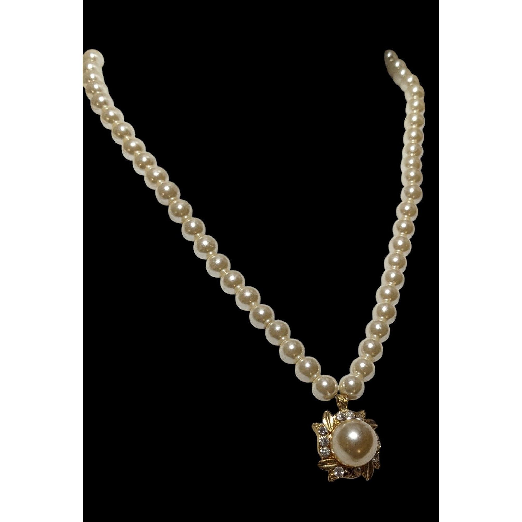 Other Vintage Floral Gold Pearl Rhinestone Pendant Necklace Size ONE SIZE - 3 Thumbnail