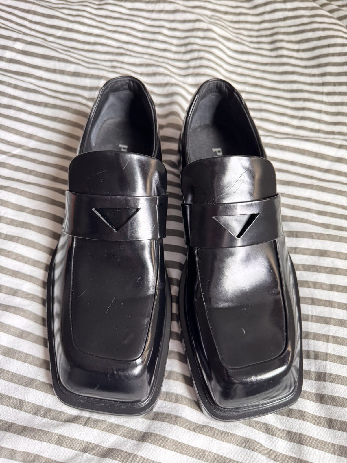 Prada Prada Triangle Patch Slip On Brushed Leather Loafers Size US 8.5 / EU 41-42 - 4 Thumbnail