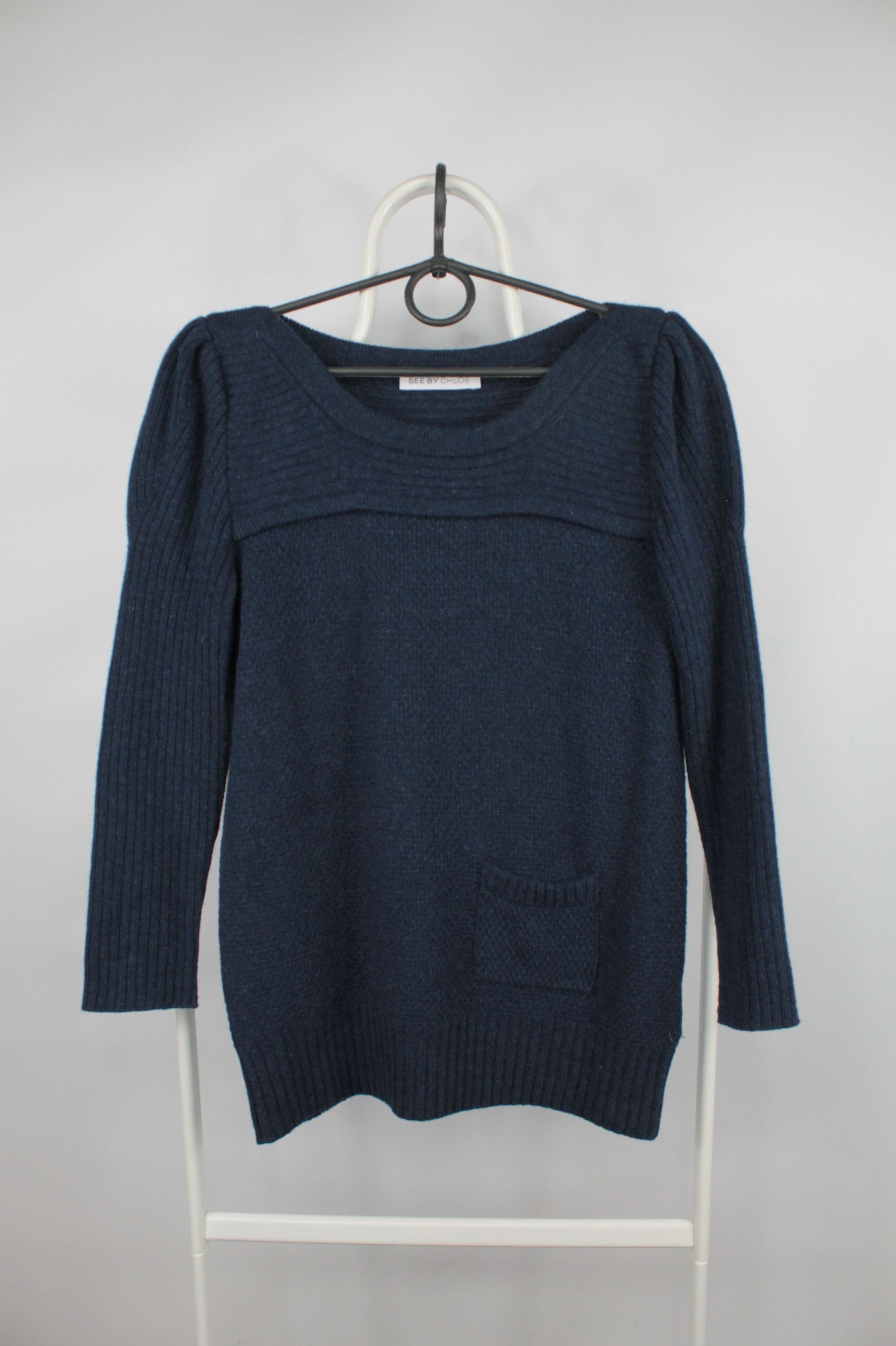 See by Chloe Blue Wool Pullover Sweater With Pocket