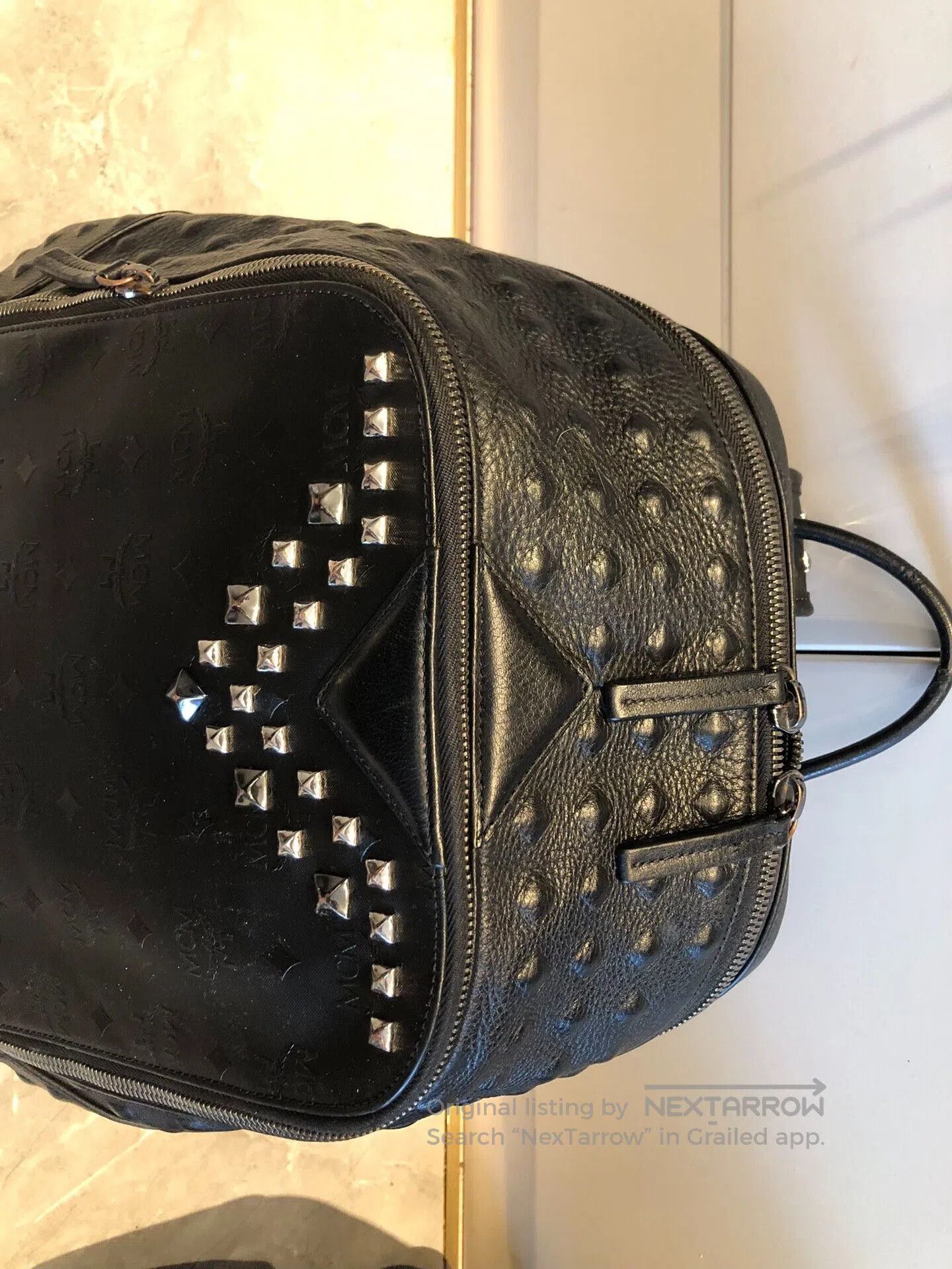 MCM Large Black Studded Backpack.