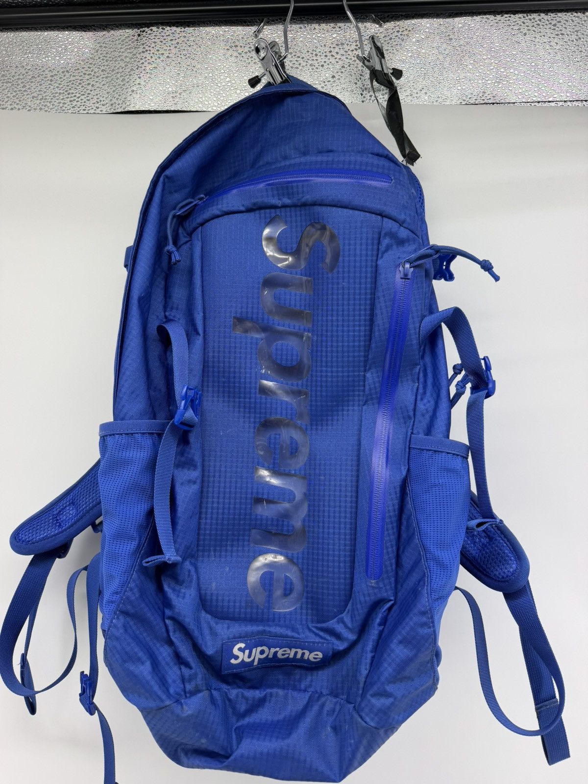 Supreme SS16 Supreme mesh backpack navy Bag Red Box Logo | Grailed