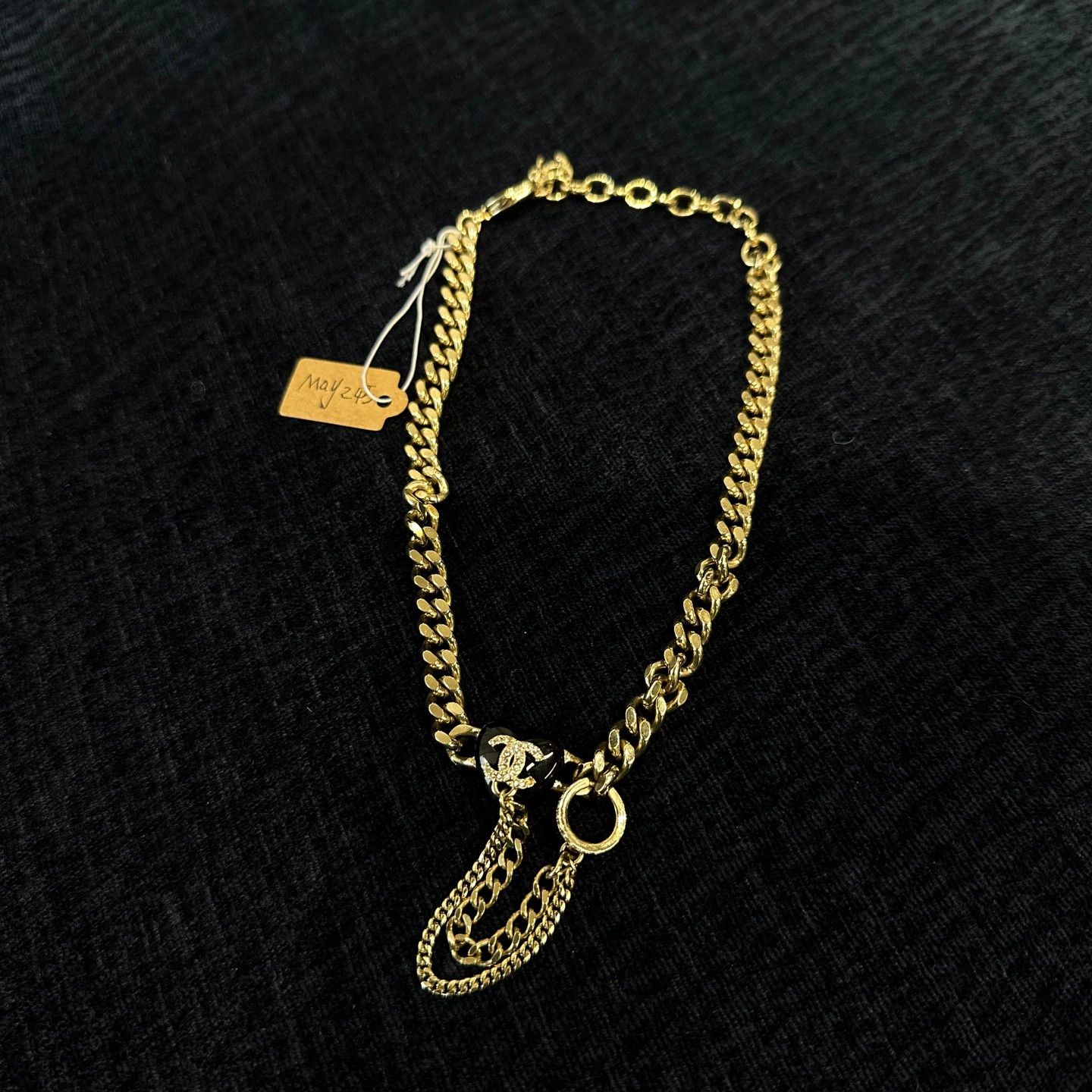 Chanel Chanel 22B Rhinestone Heart Logo Black Necklace Size ONE SIZE - 1 Thumbnail