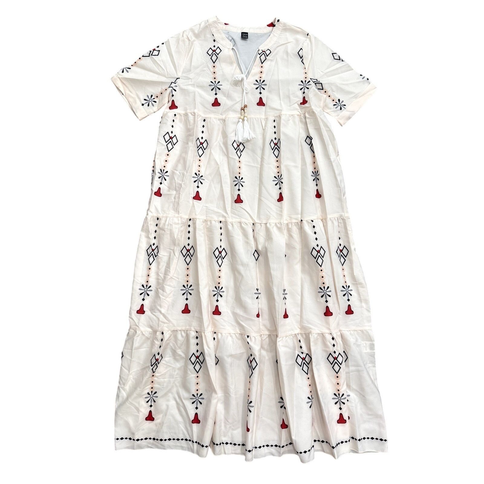 Shein A-Line Tribal Print with Tassel Accent Maxi Dress in Peach Size L / US 10 / IT 46 - 1 Thumbnail